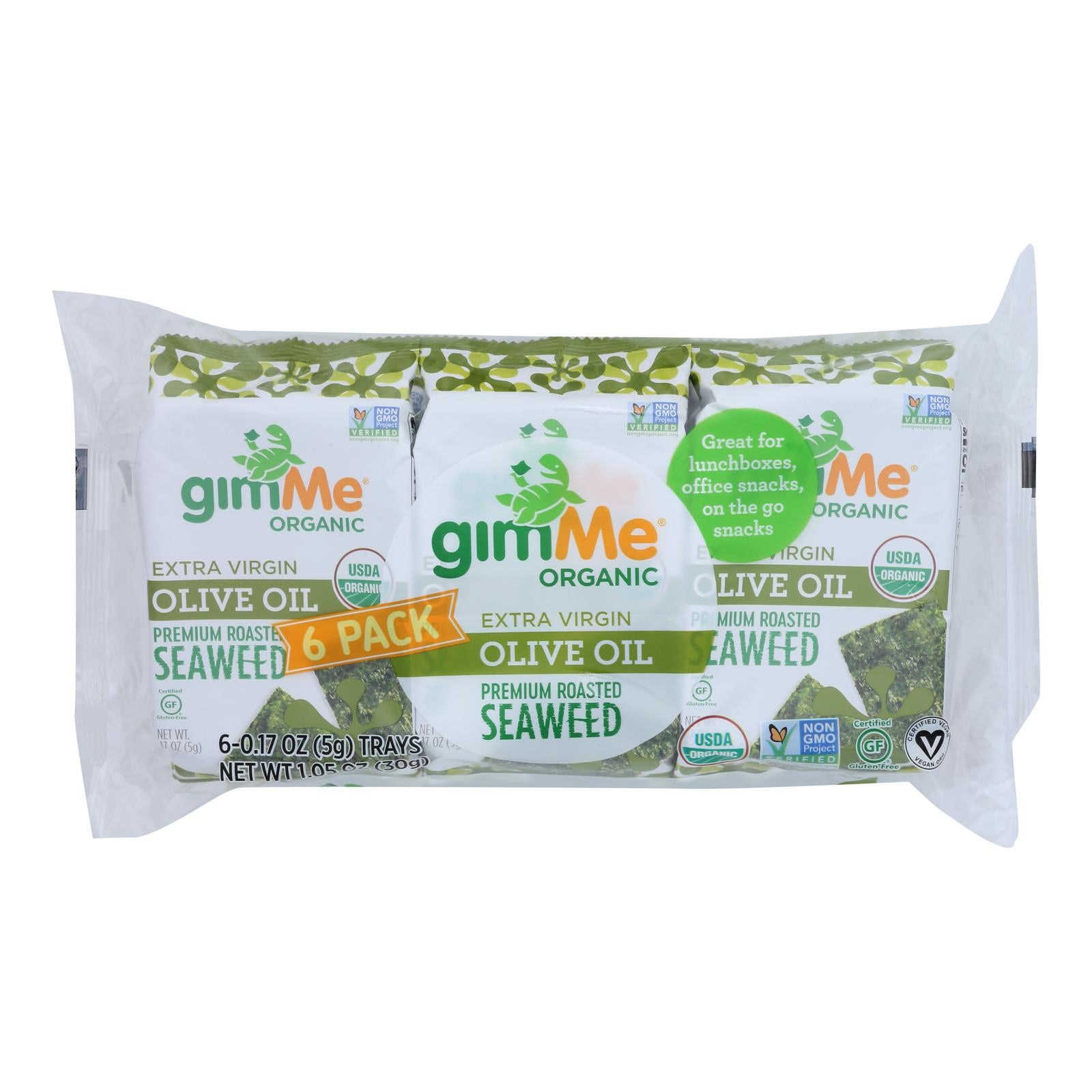 Gimme Seaweed Snacks Seaweed Snack - Organic - Extra Virgin Olive Oil - Case of 8 - 6/.17 oz