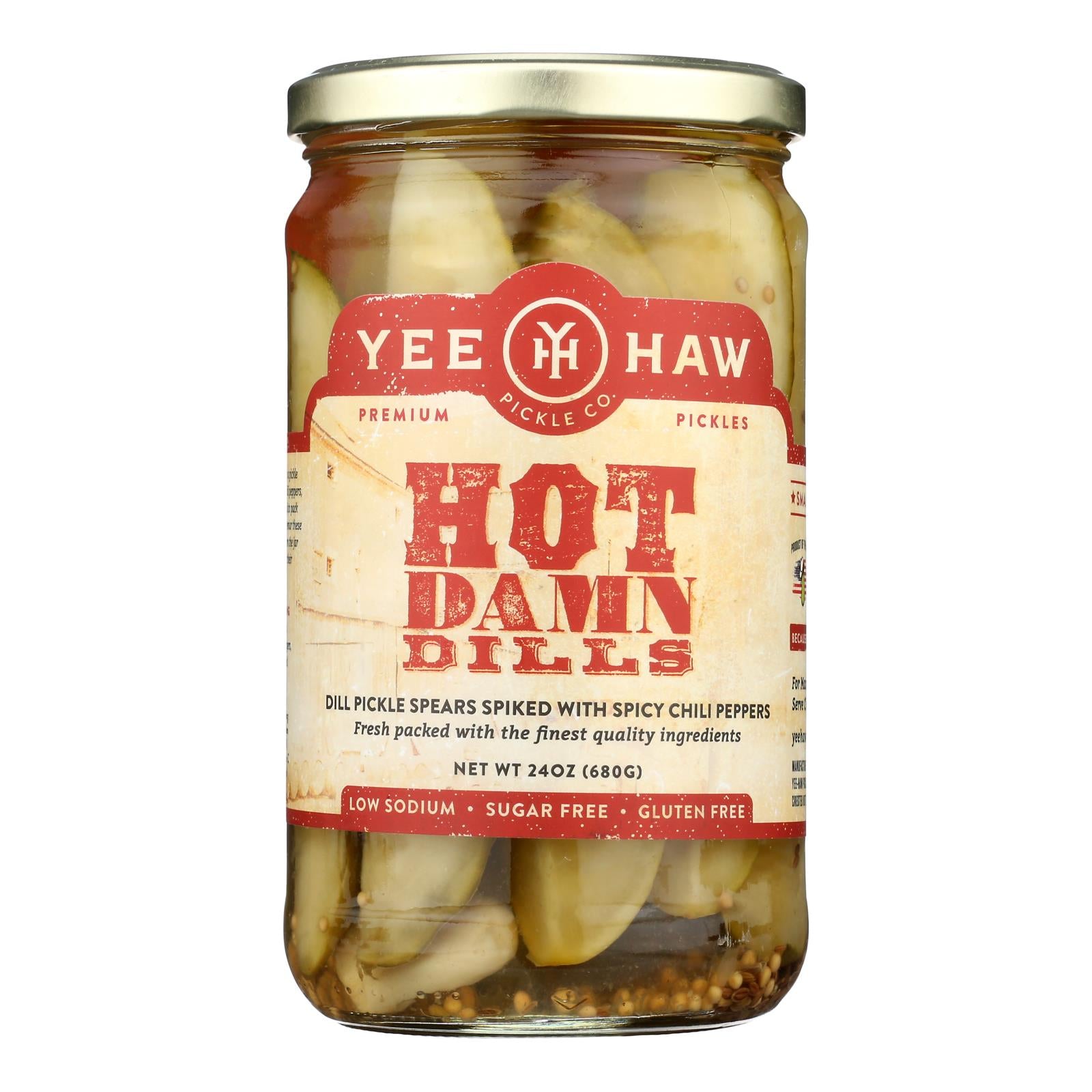 Yee-haw Pickle Dills Pickle - Hot Damn - Case Of 6 - 24 Oz.