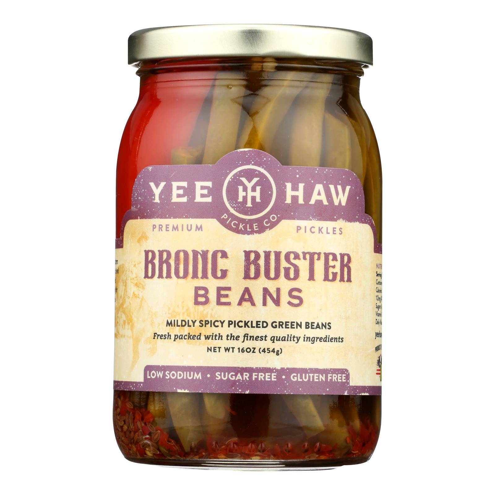 Yee-Haw Pickle Company Mildly Spicy Pickled Green Beans - Case of 6 - 16 OZ