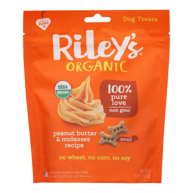 Riley's Organics Organic Dog Treats, Peanut Butter & Molasses Recipe, Small  - Case Of 6 - 5 Oz