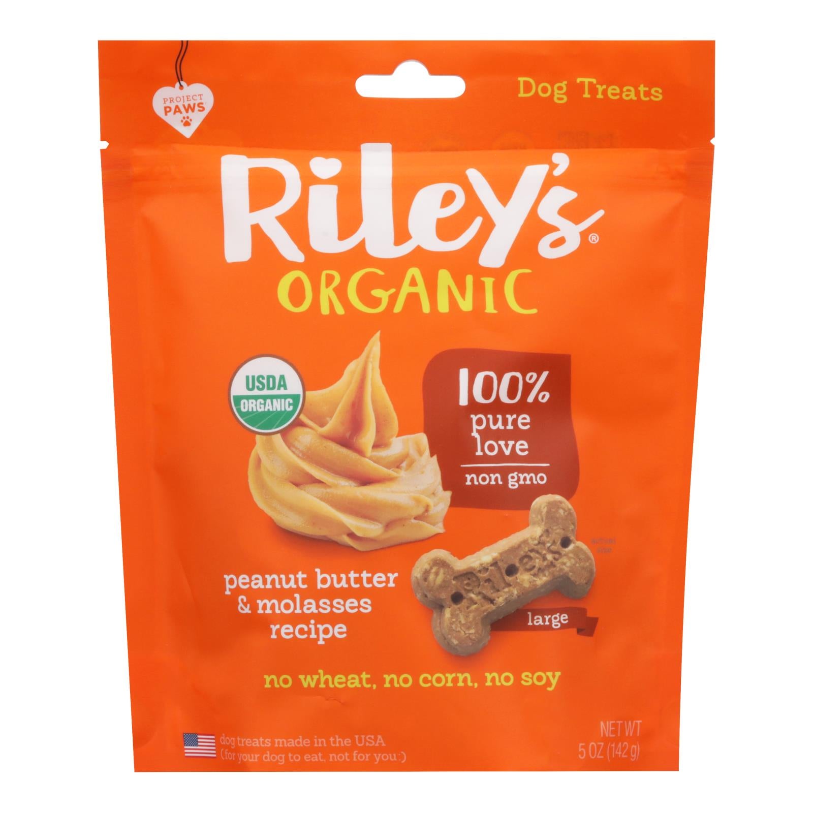 Riley's Organics Organic Dog Treats, Peanut Butter & Molasses Recipe, Large  - Case Of 6 - 5 Oz