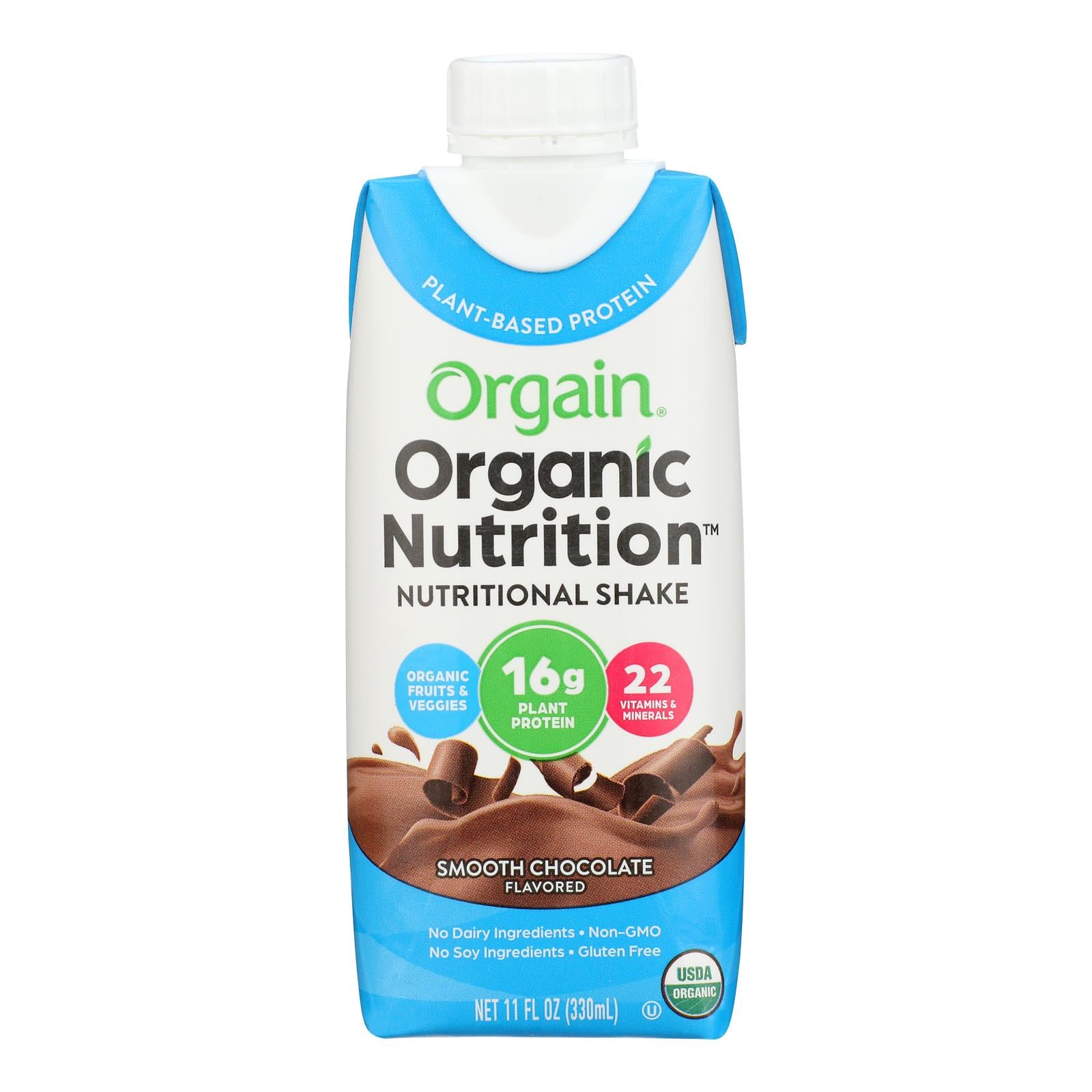 Orgain Organic Vegan Nutritional Shakes - Smooth Chocolate - Case Of 12 - 11 Fl Oz.