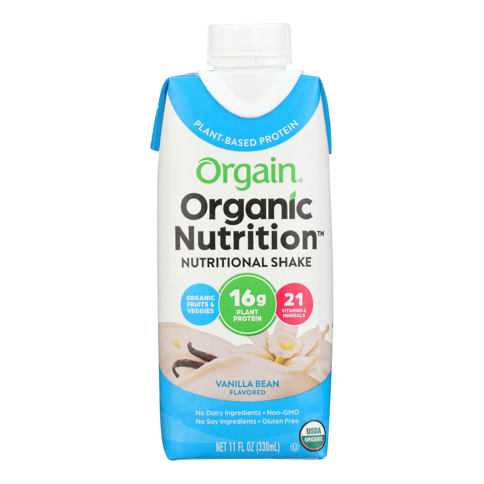 Orgain Organic Nutritional Shakes - Sweet Vanilla Bean - Case of 12 - 11 Fl oz.