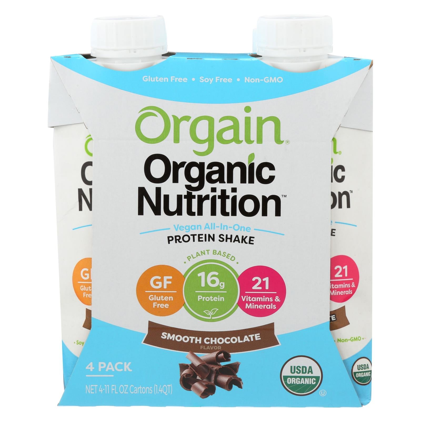 Orgain Organic Vegan Nutrition Shakes - Smooth Chocolate - Case of 3 - 4/11 FZ