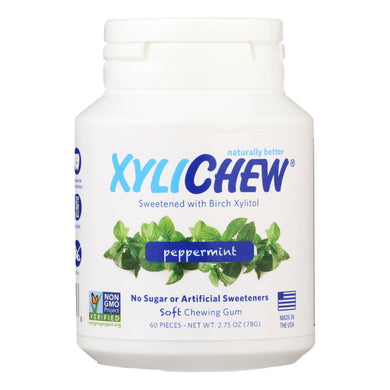 Xylichew Chewing Gum - Sugar Free Peppermint - 60 Piece Jar - Case Of 4
