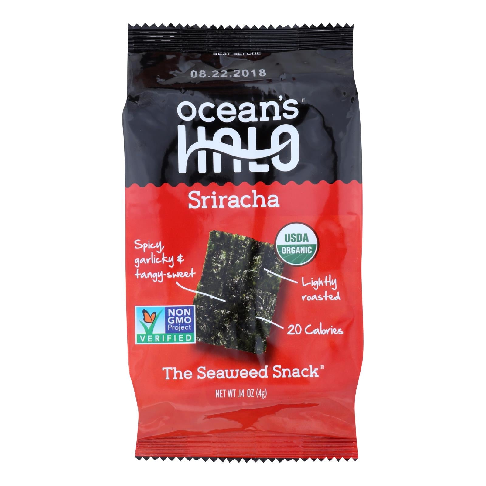 Ocean's Halo Seaweed, Sriracha Snack  - Case of 12 - .14 OZ