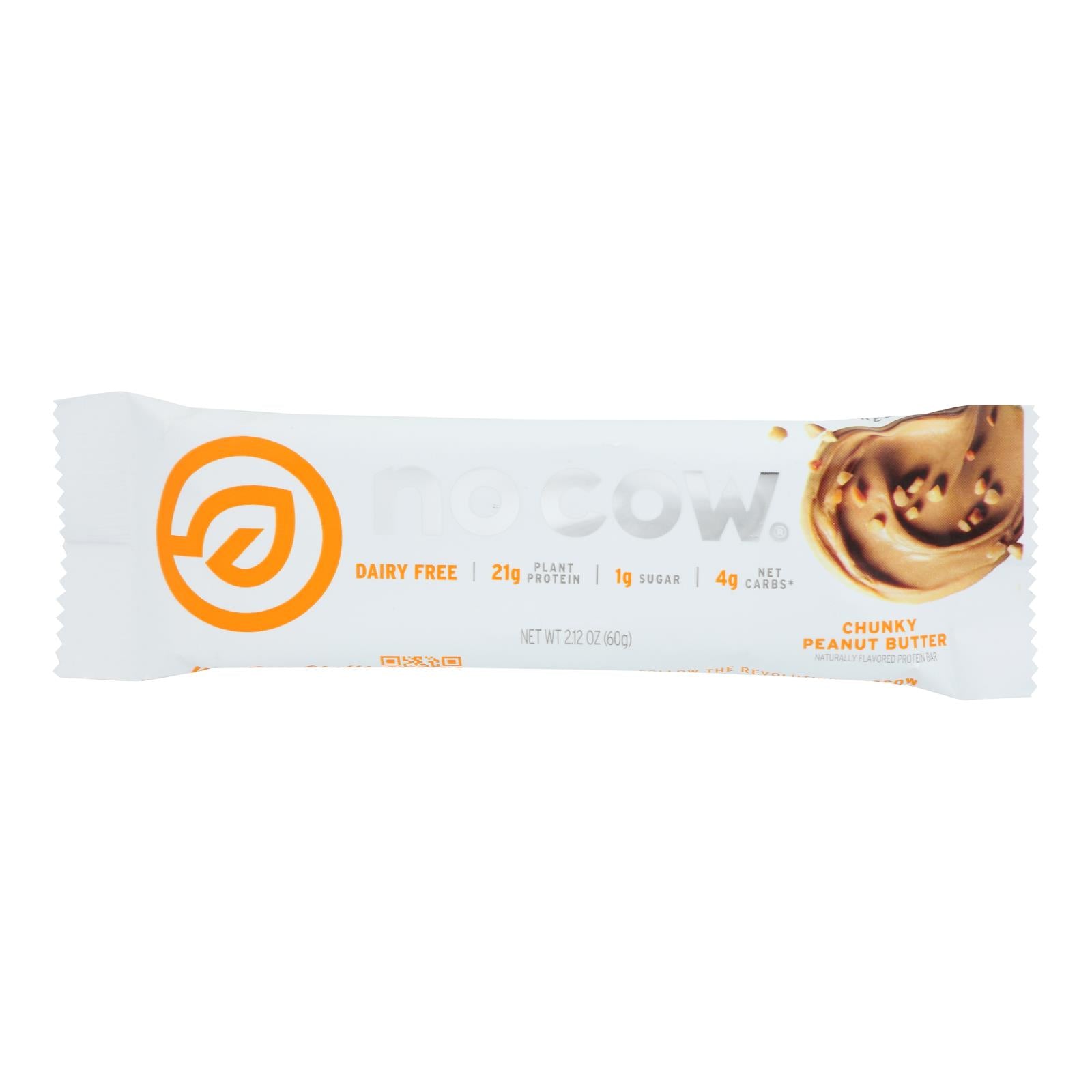 No Cow Bar Chunky Peanut Butter Bar - Case Of 12 - 2.12 Oz