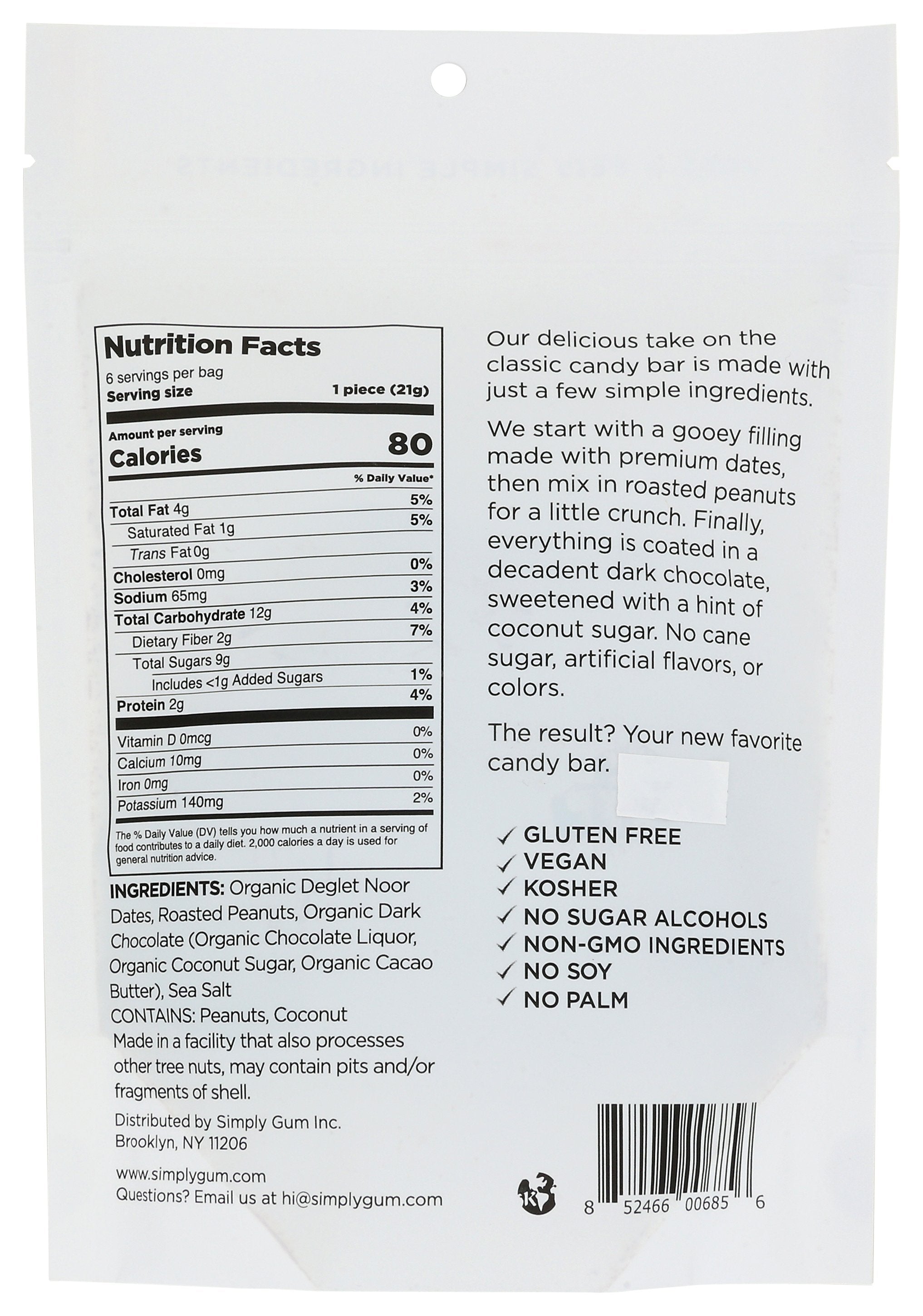 SIMPLYGUM BAR CHOC DATE SLT PEANUT - Case of 6