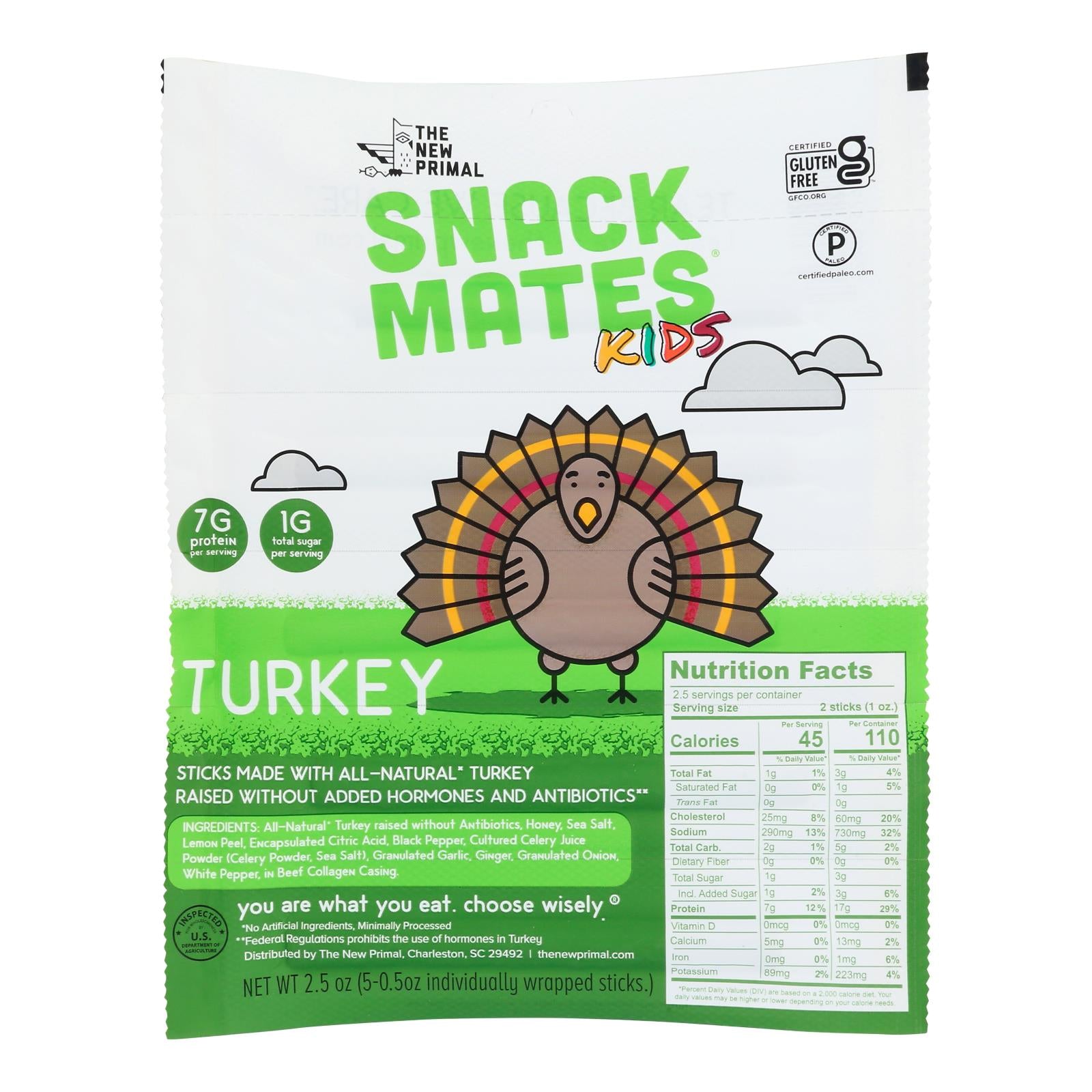 The New Primal Snack Mates Turkey Sticks  - Case Of 8 - 2.5 Oz