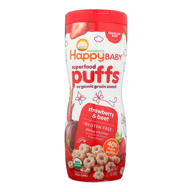 Happy Bites Organic Puffs Finger Food For Babies - Strawberry Puffs - Case Of 6 - 2.1 Oz