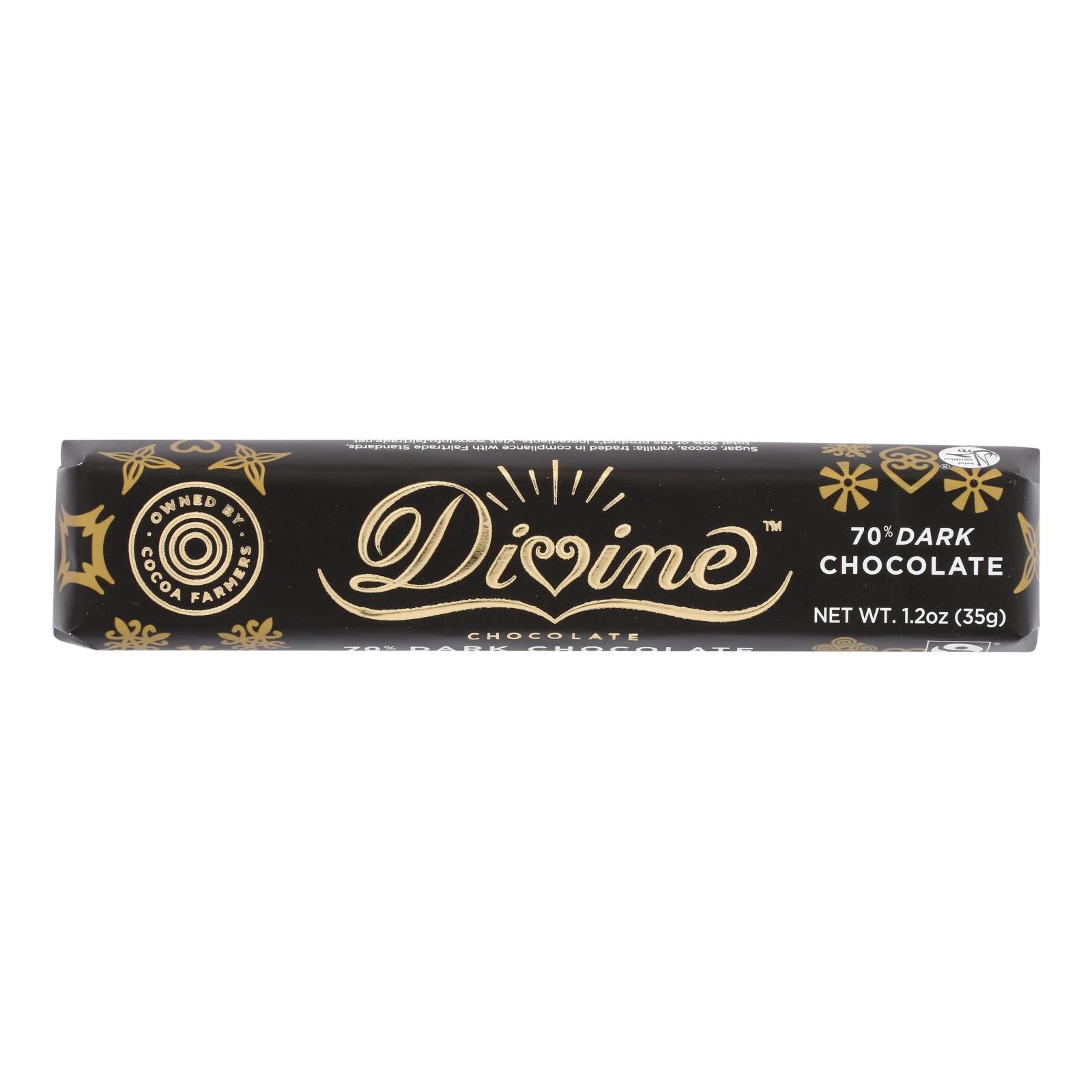 Divine - Snack Bar Dark Chocolate 70% - Case of 18 - 1.2 OZ