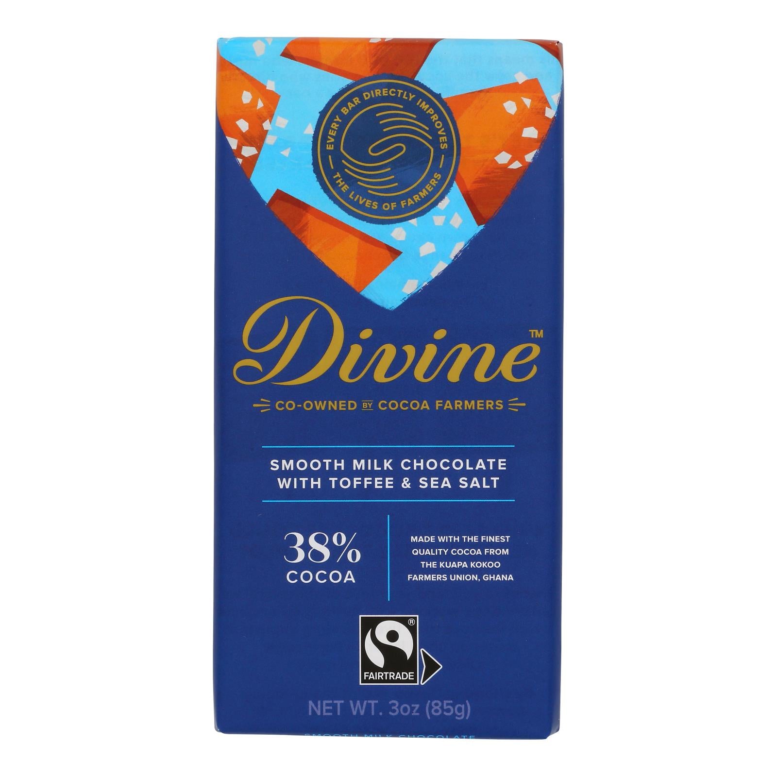 Divine - Bar Chocolate Milk Toff/ssalt - Case of 12 - 3 OZ
