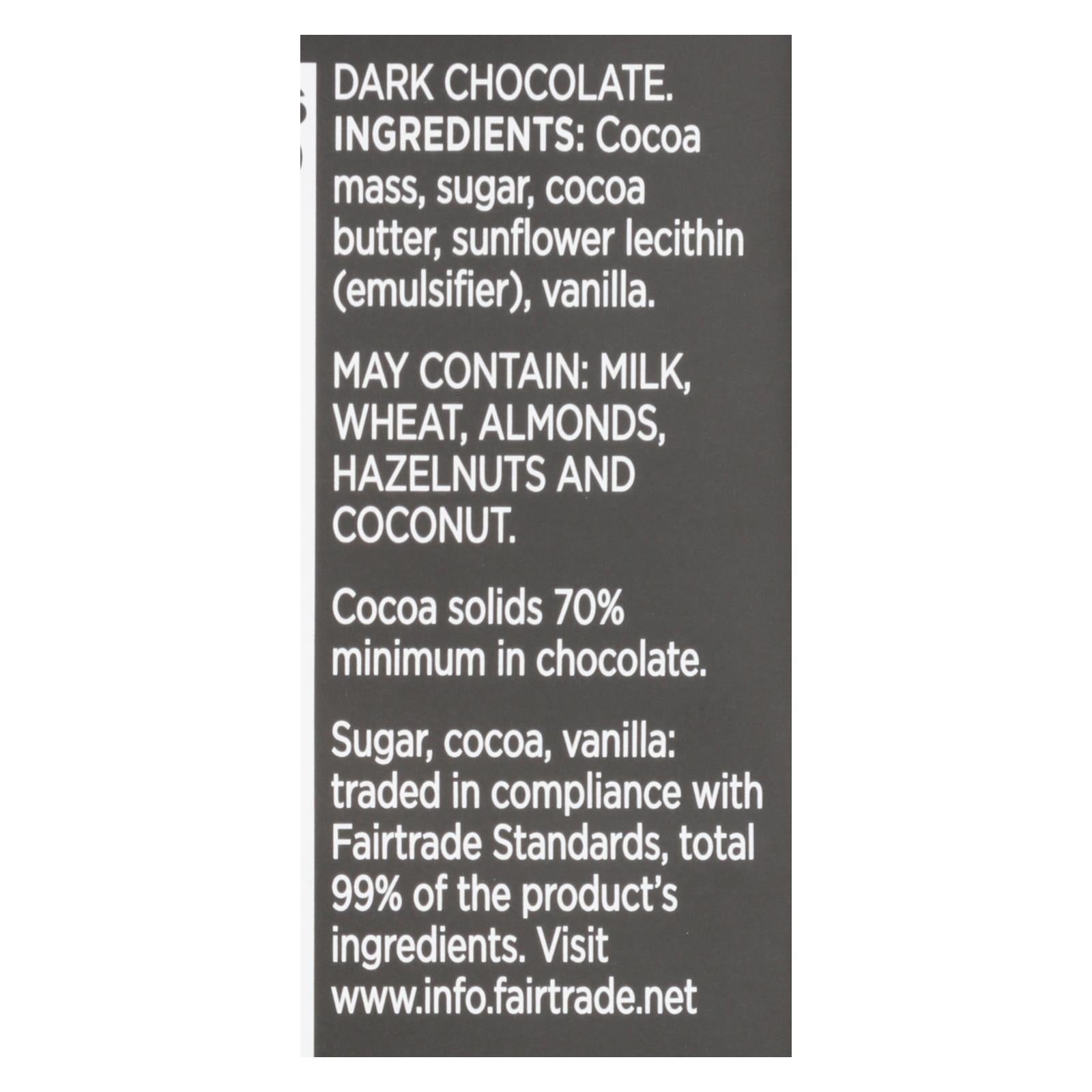 Divine - Bar Chocolate Dark 70% Cocoa - Case of 12 - 3 OZ
