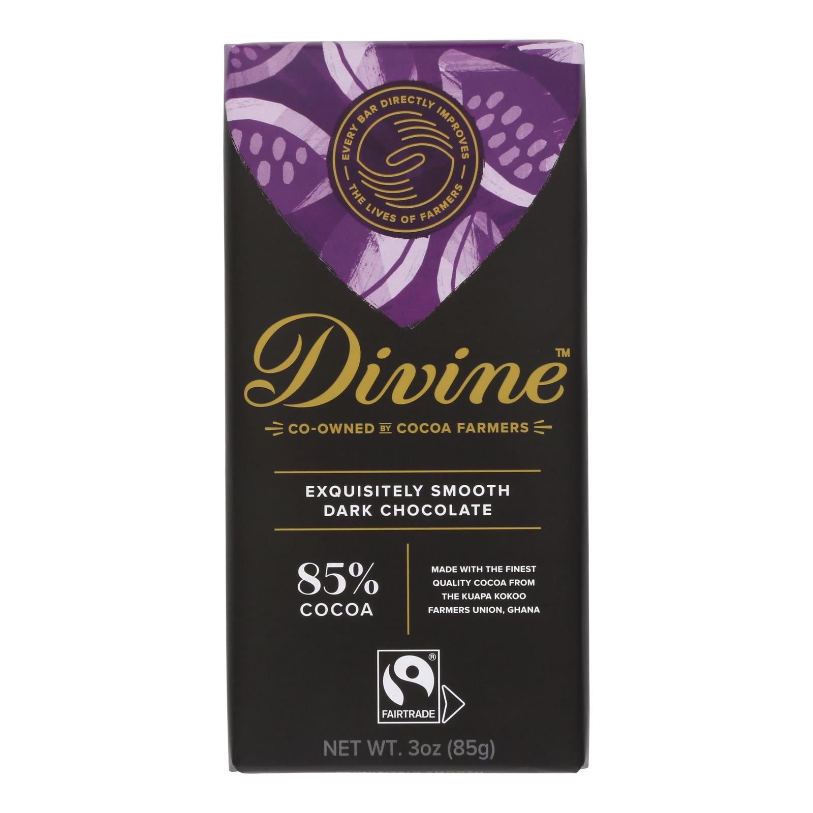 Divine - Bar Dark Chocolate 85% - Case of 12 - 3 OZ