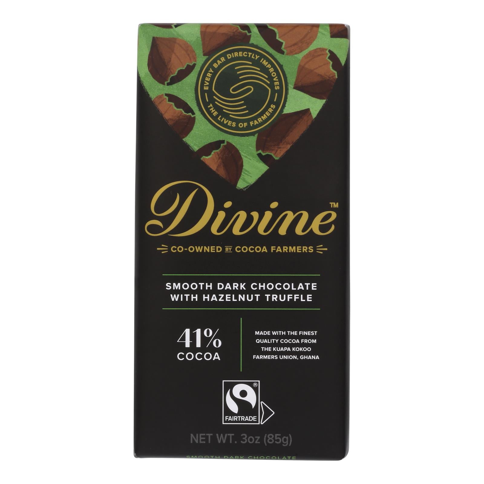 Divine - Bar Dark Chocolate Hazelnut Trffl - Case of 12 - 3 OZ