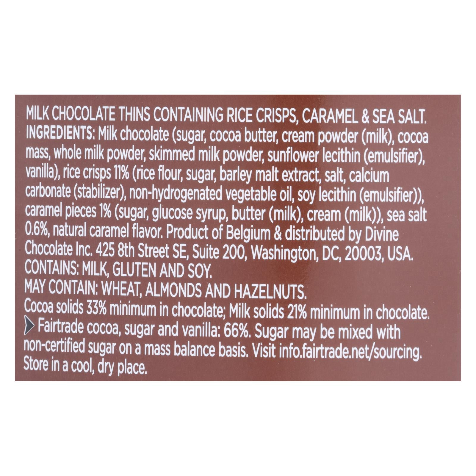 Divine - Crisp Thns Milk Chocolate Caramel - Case of 12 - 2.8 OZ