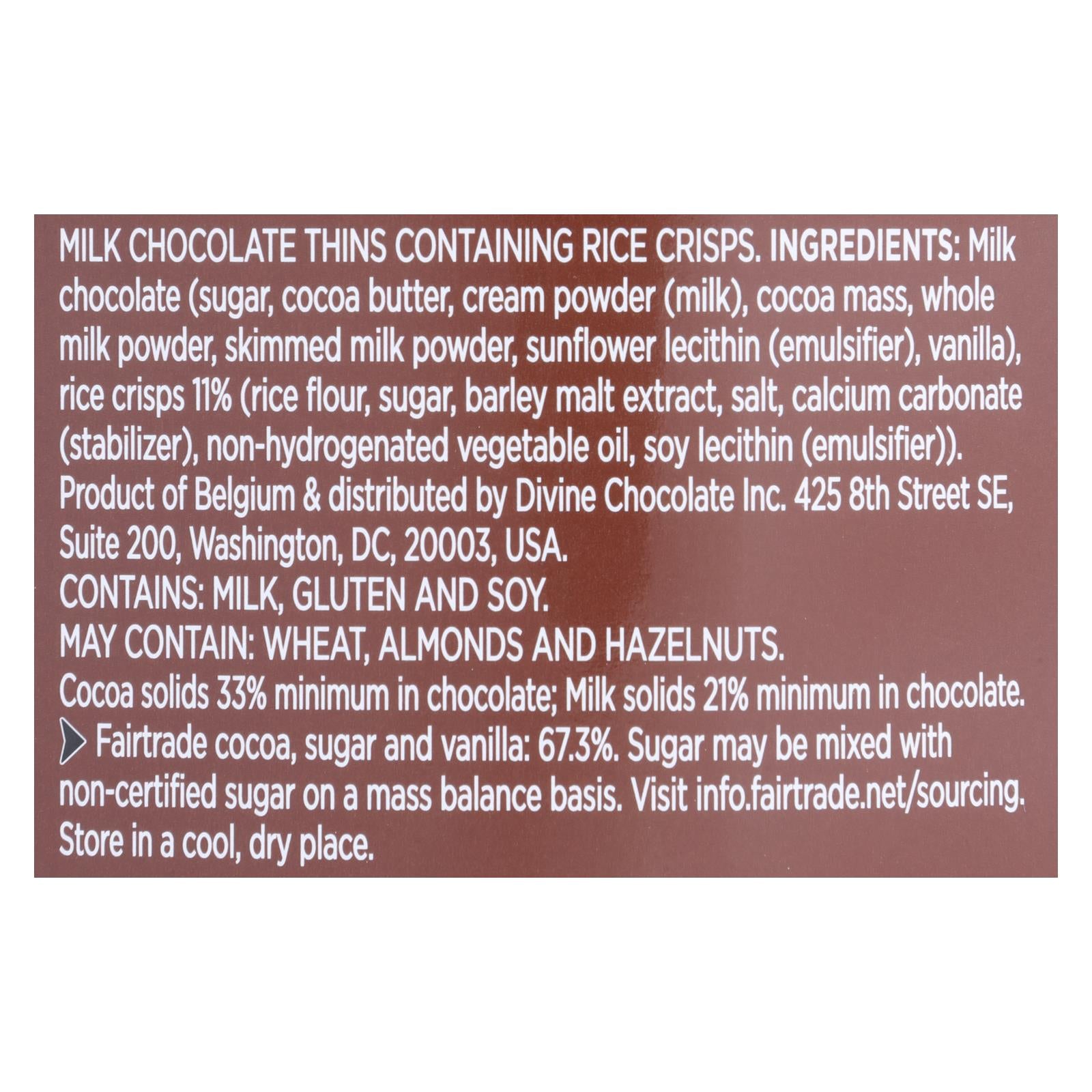 Divine - Crisp Thns Milk Chocolate - Case of 12 - 2.8 OZ