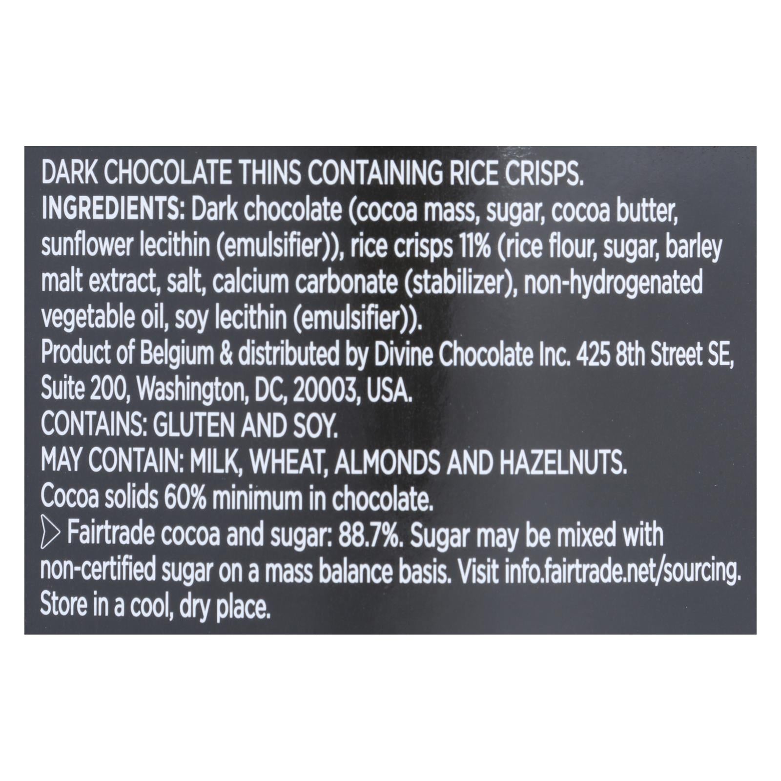 Divine - Crisp Thns Dark Chocolate - Case of 12 - 2.8 OZ