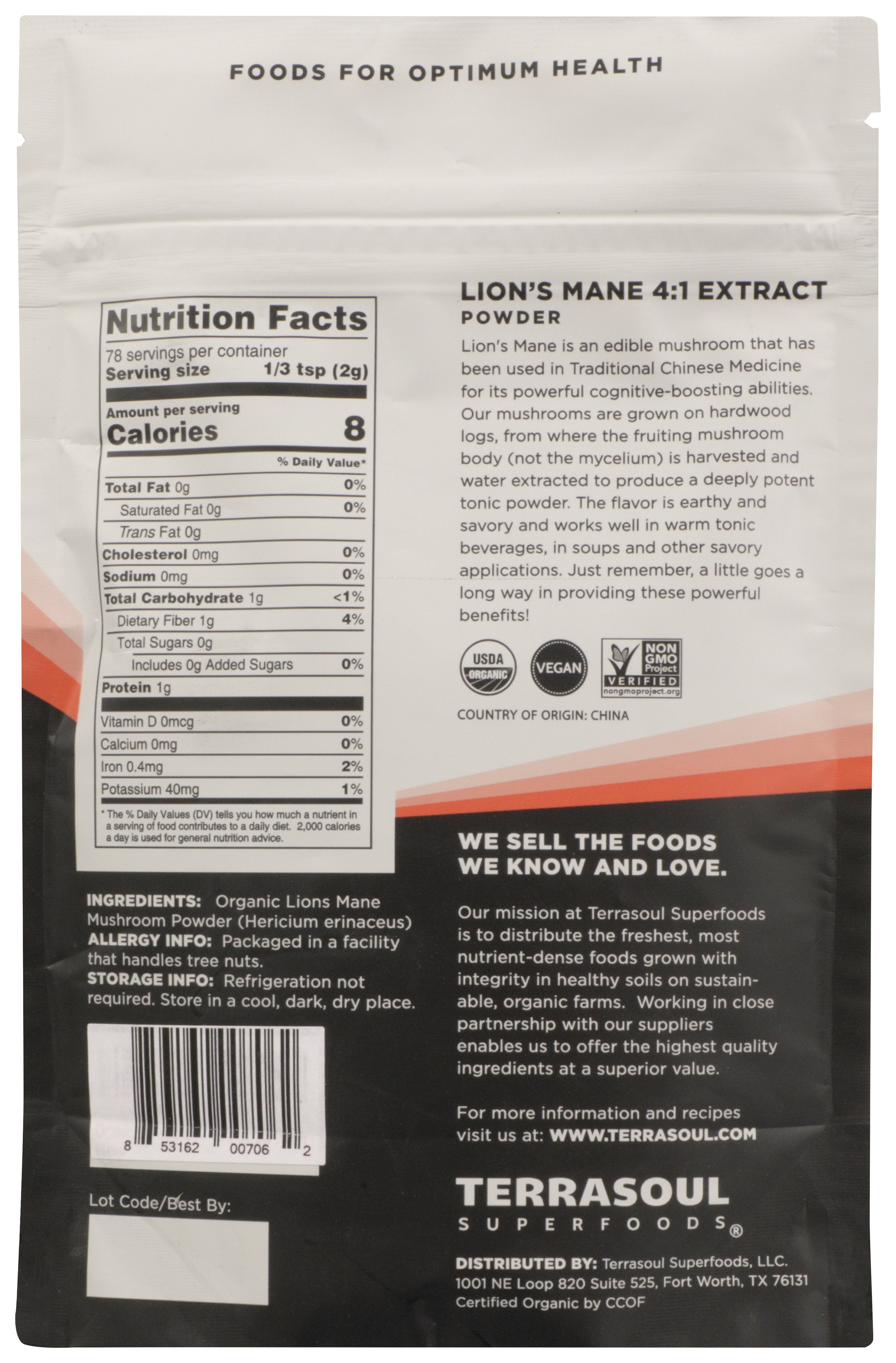 TERRASOUL SUPERFOODS LIONS MANE EXTRCT PWDR O - Case of 4