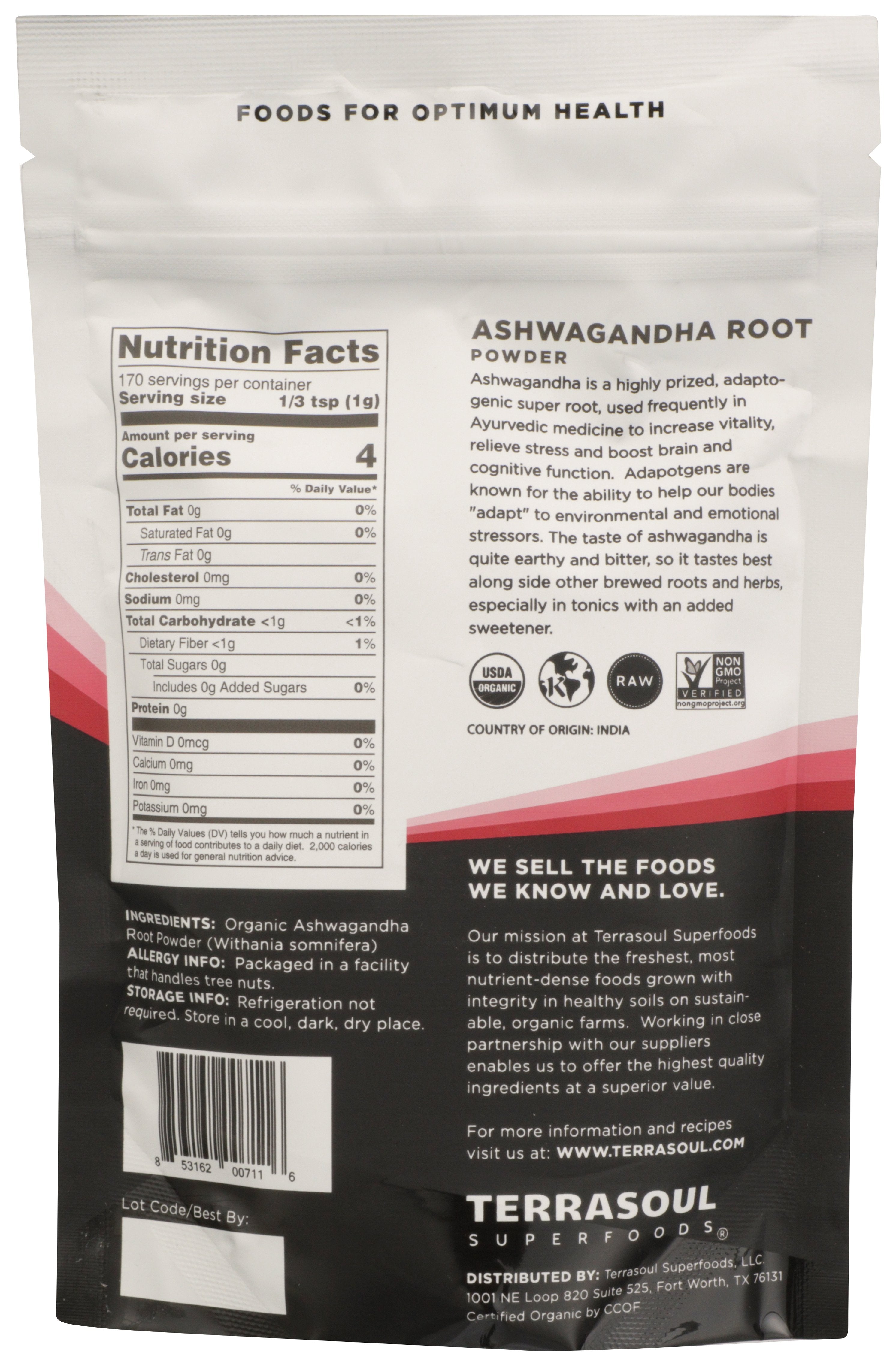 TERRASOUL SUPERFOODS ASHWAGANDHA PWDR ORG - Case of 4