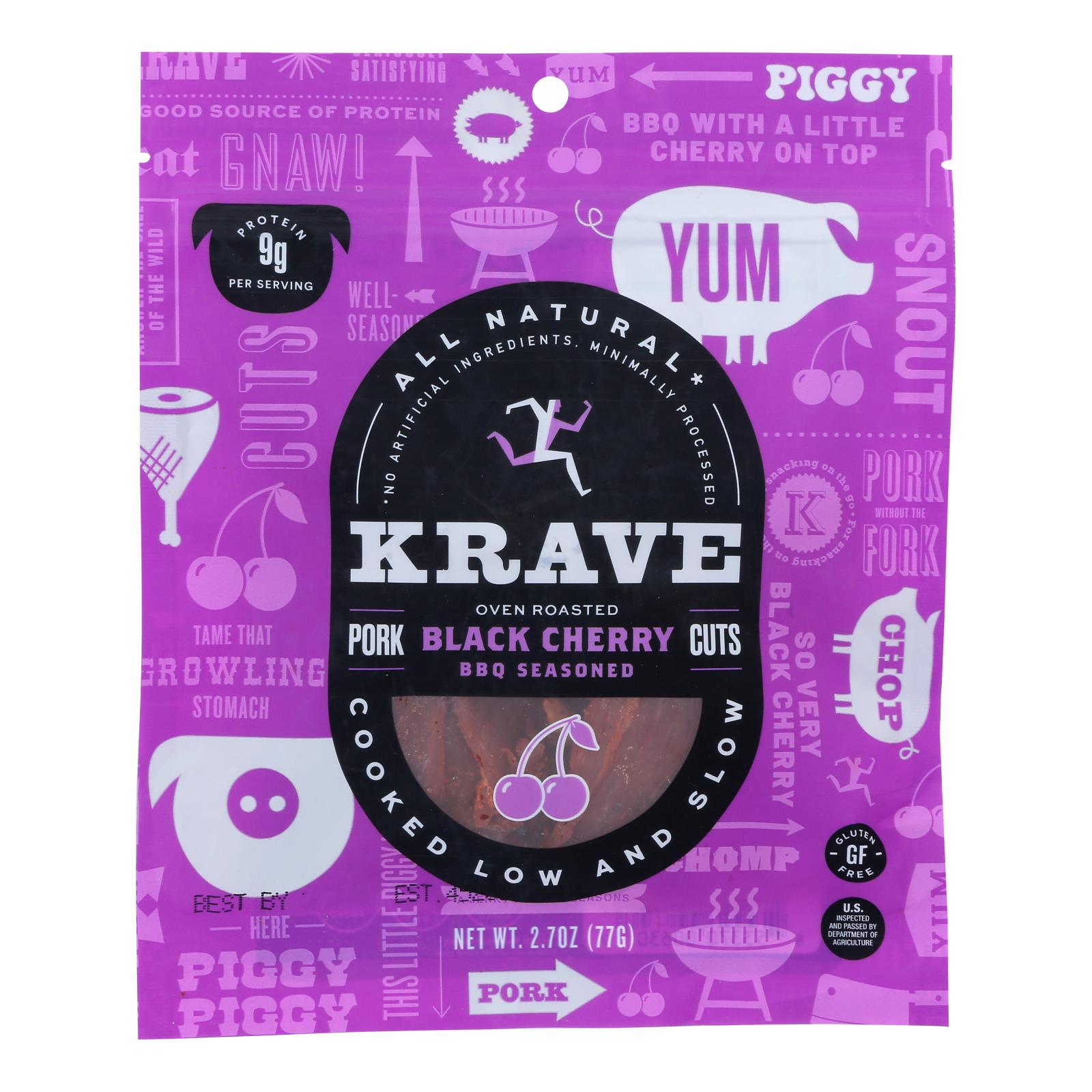 Krave Pork Jerky - Black Cherry Barbeque - Case of 8 - 2.7 oz.