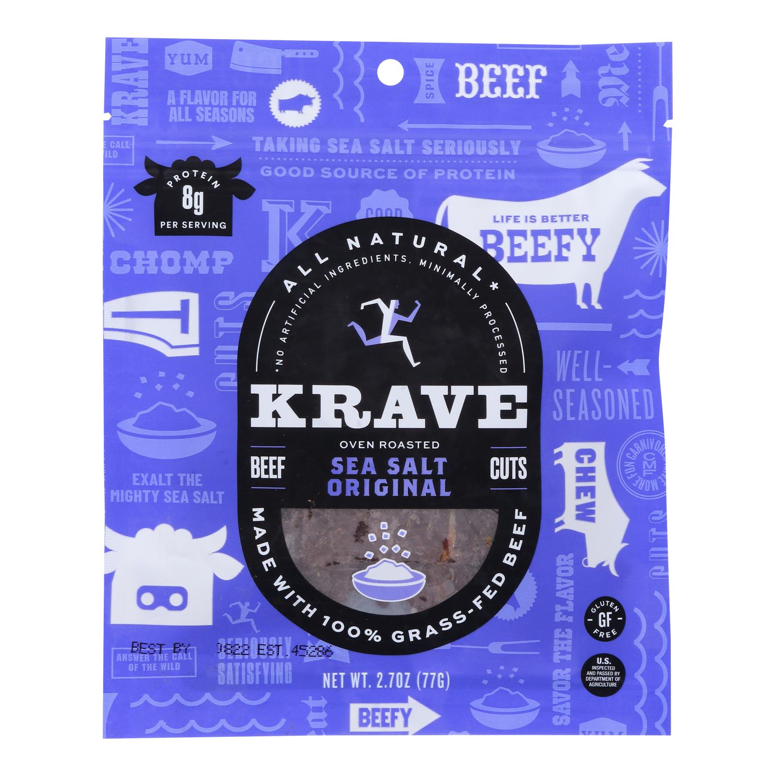 Krave Beef Jerky - Sea Salt Original - Case Of 8 - 2.7 Oz