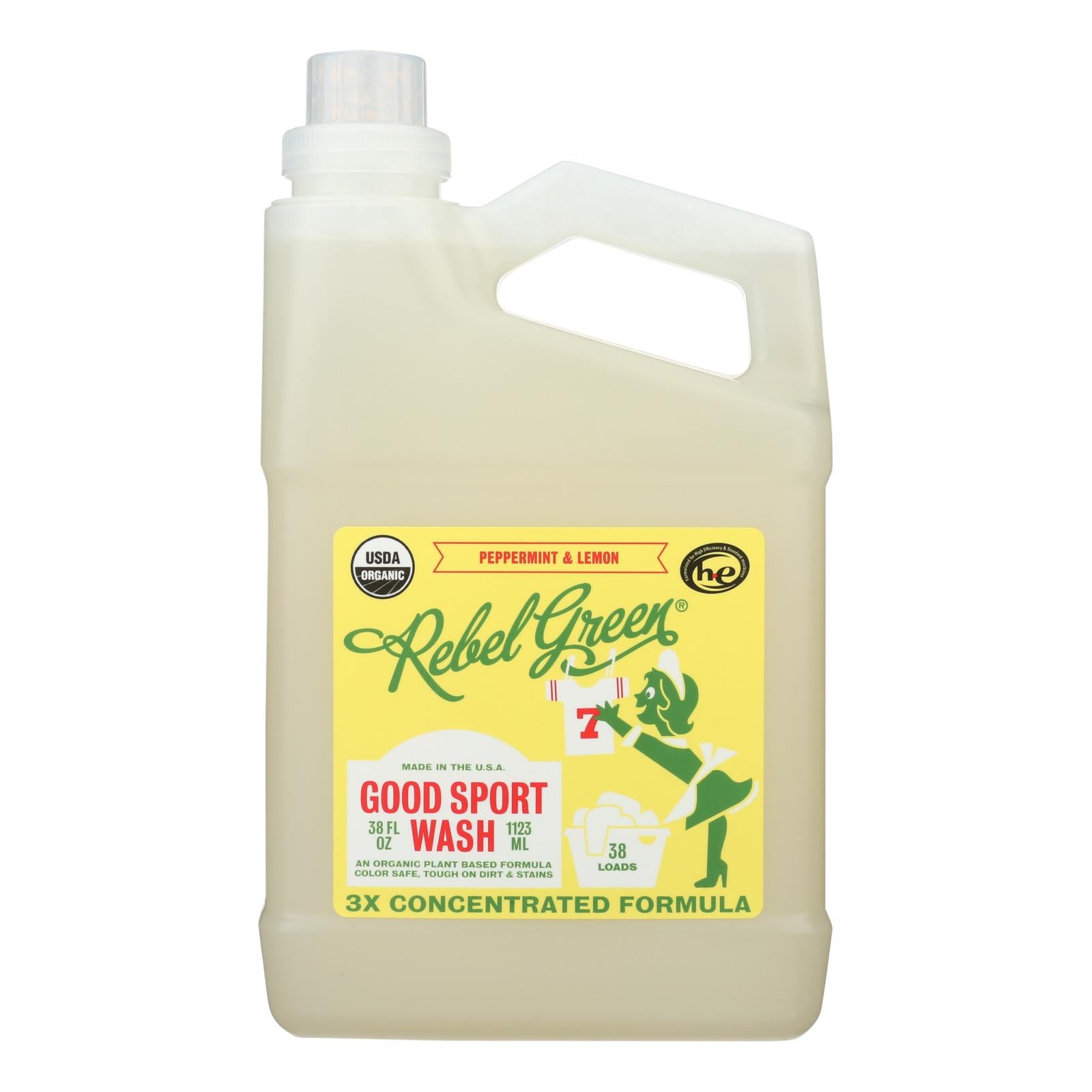 Rebel Green - Laundry Detergent Good Sport Wash - Lemon and Peppermint - Case of 4 - 38 fl oz.