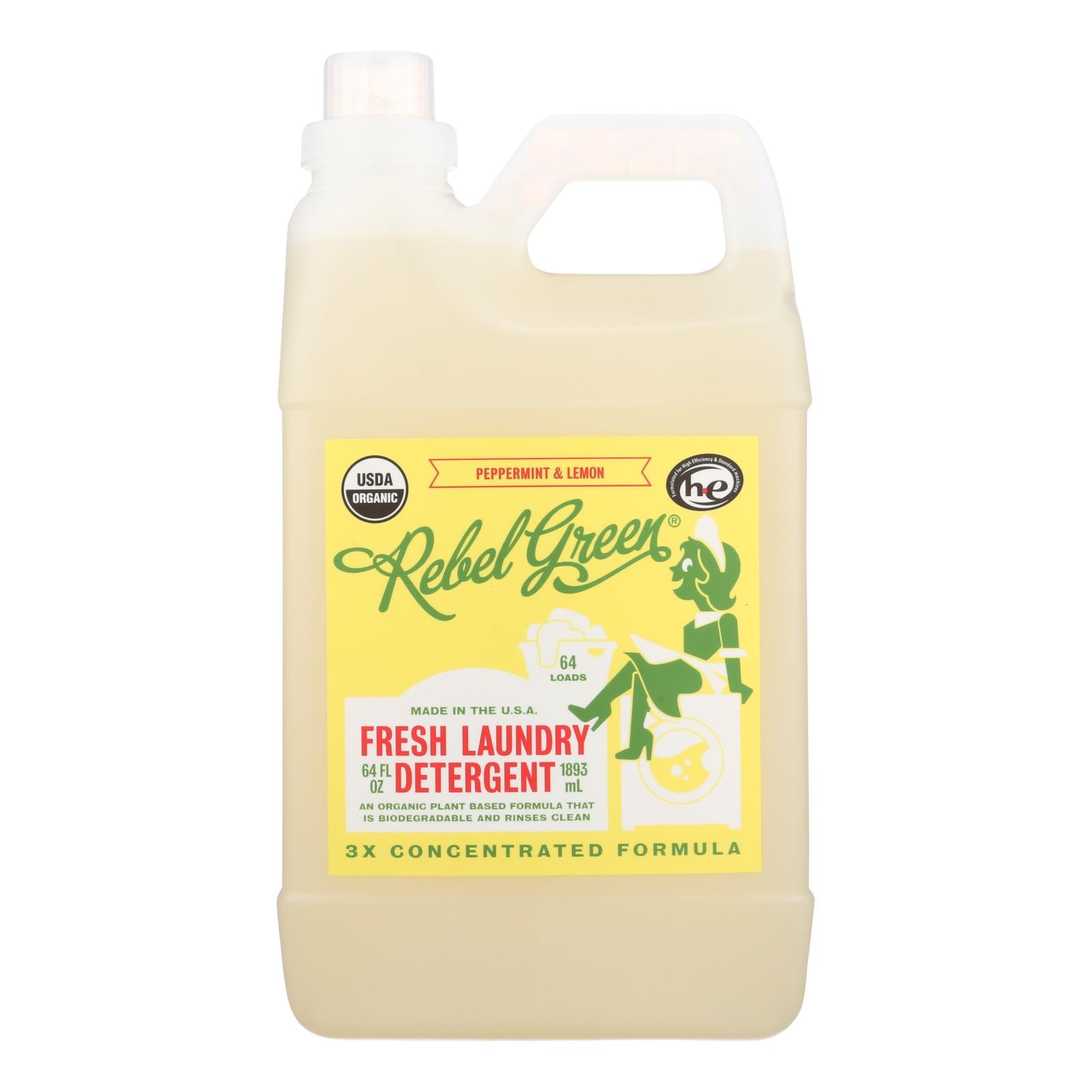 Rebel Green Laundry Detergent - Organic - Peppermint And Lemon - Case Of 4 - 64 Fl Oz