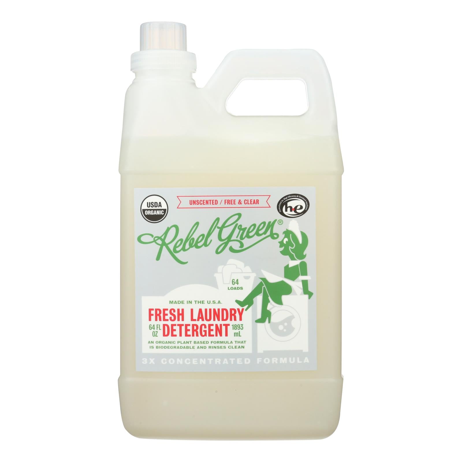 Rebel Green Laundry Detergent - Organic - Unscented - Case of 4 - 64 fl oz