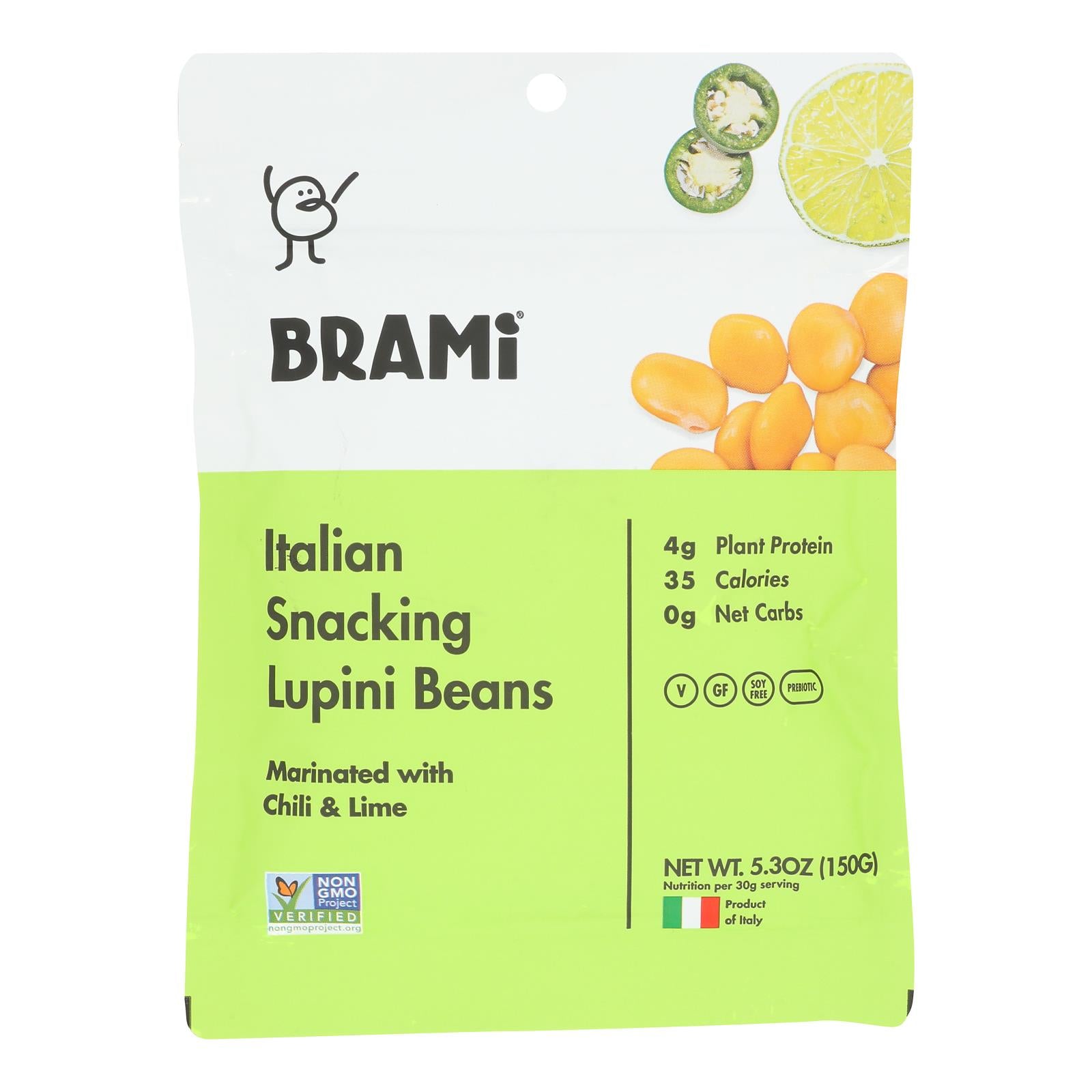 Brami Lupini Snack - Chili Lime - Case Of 8 - 5.3 Oz.