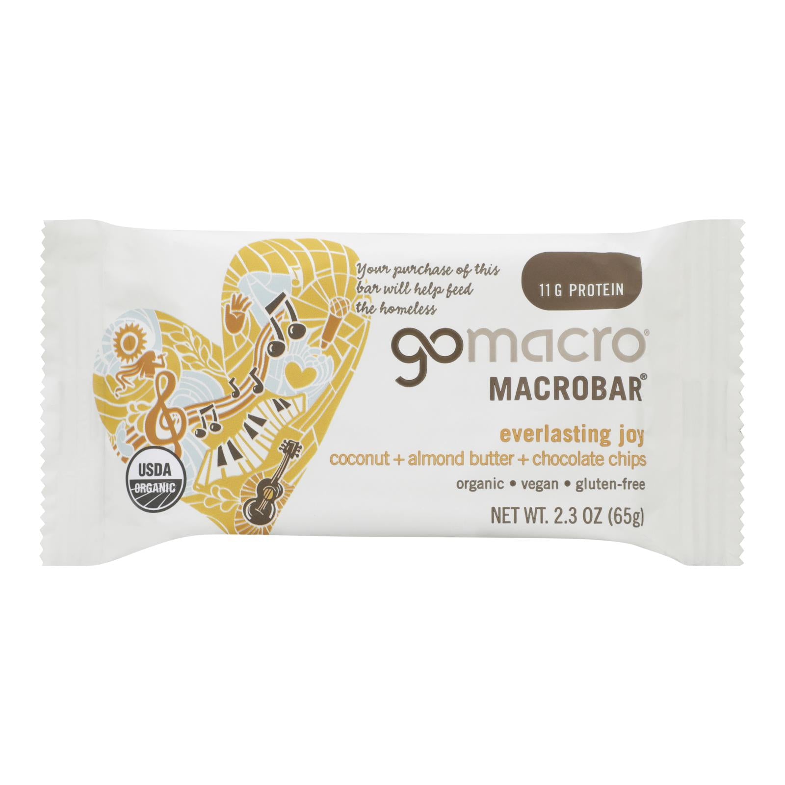 Gomacro Organic Macrobar - Coconut Almond Butter and Chocolate Chips - Case of 12 - 2.3 oz.