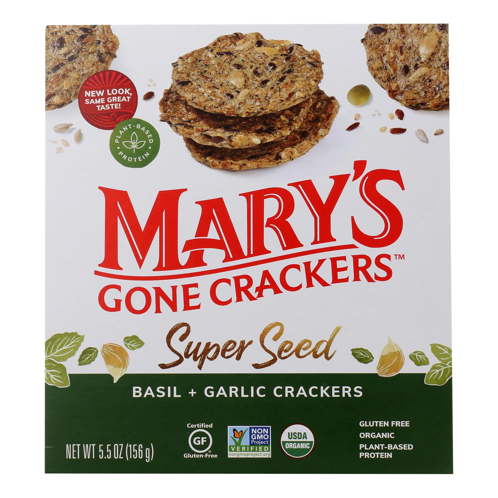 Mary's Gone Crackers Super Seed - Basil$ Garlic - Case of 6 - 5.5 oz.