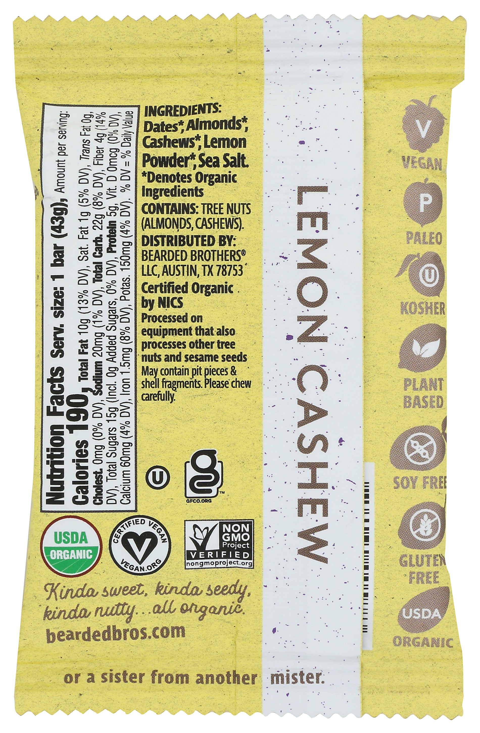 BEARDED BROTHERS BAR CRAFT LEMON CASHEW - Case of 12
