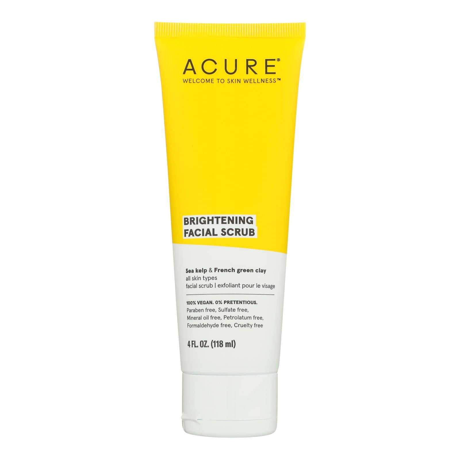Acure - Brightening Facial Scrub - Argan Extract And Chlorella - 4 Fl Oz.