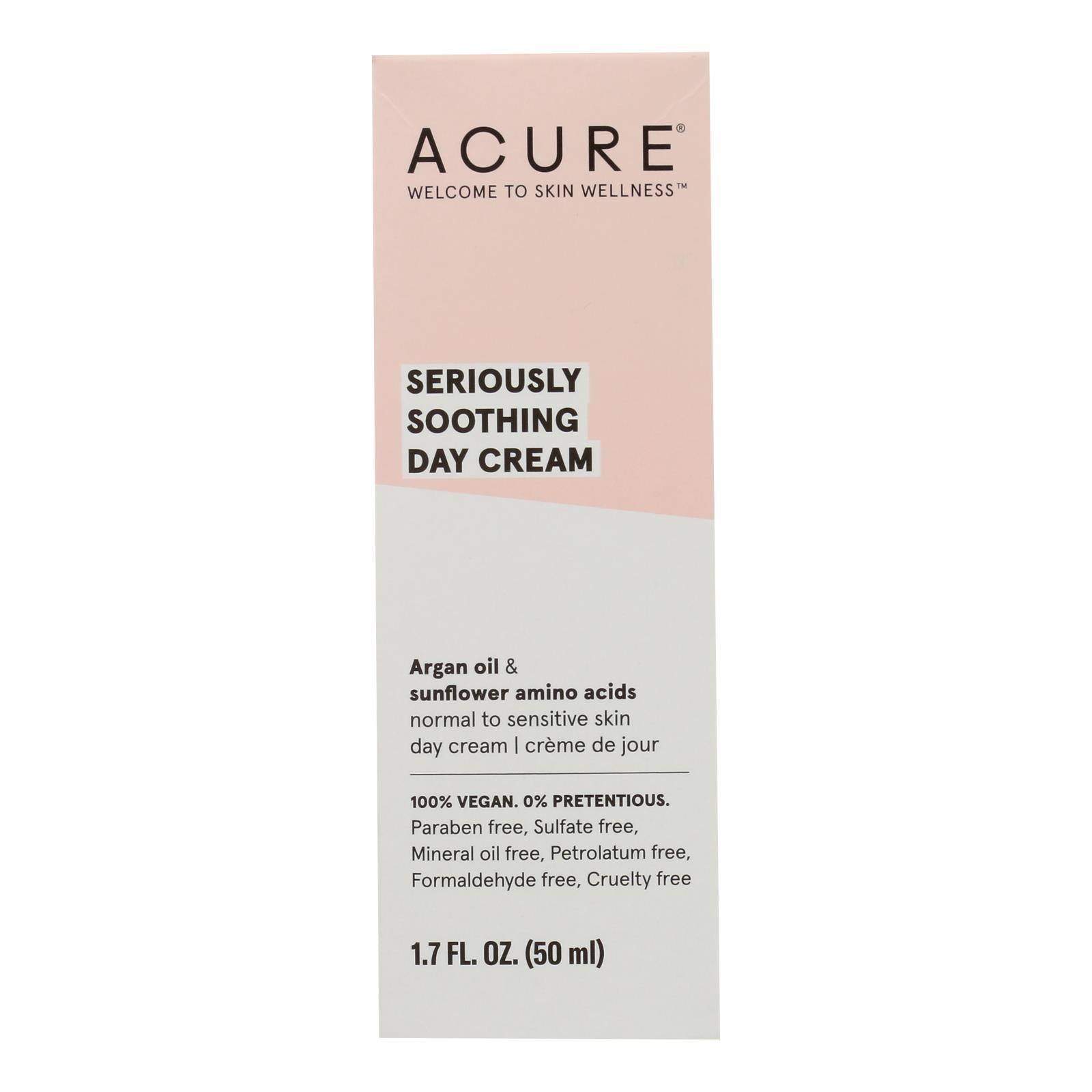 Acure Sensitive Facial Cream - Argan Oil And Sunflower Amino Acids - 1.75 Fl Oz.