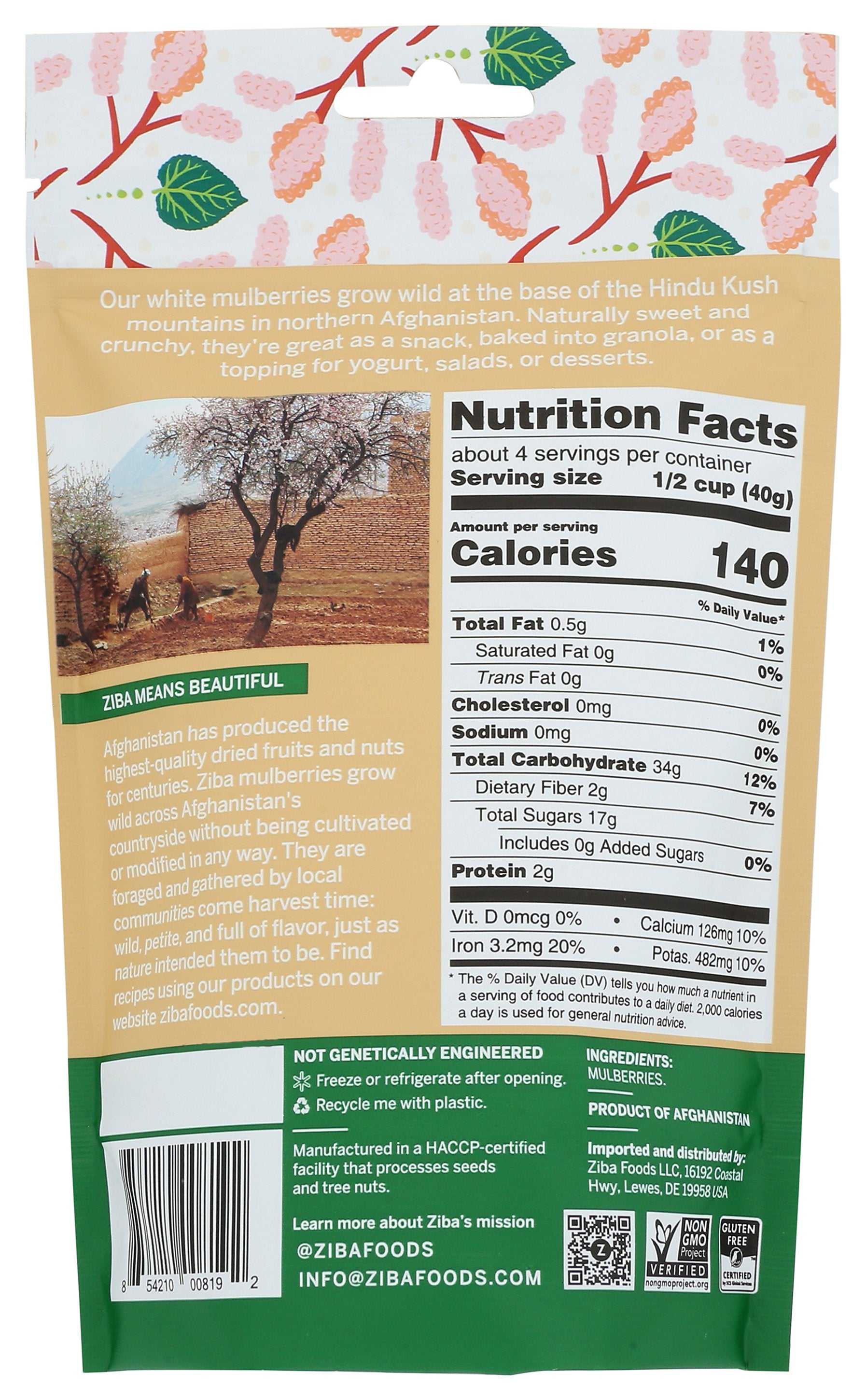 ZIBA FOODS MULBERRIES DRIED WHITE - Case of 6