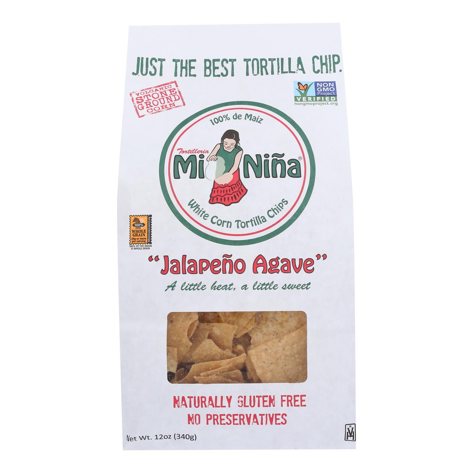 Mi Nina's White Corn Tortilla Chips With Jalapeno Aguave  - Case of 9 - 12 OZ