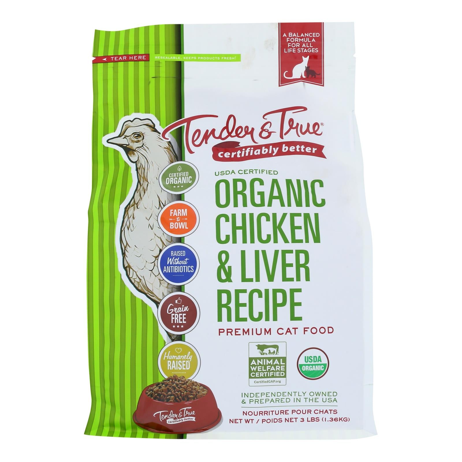 Tender & True Cat Food Chicken And Liver - Case of 6 - 3 LB