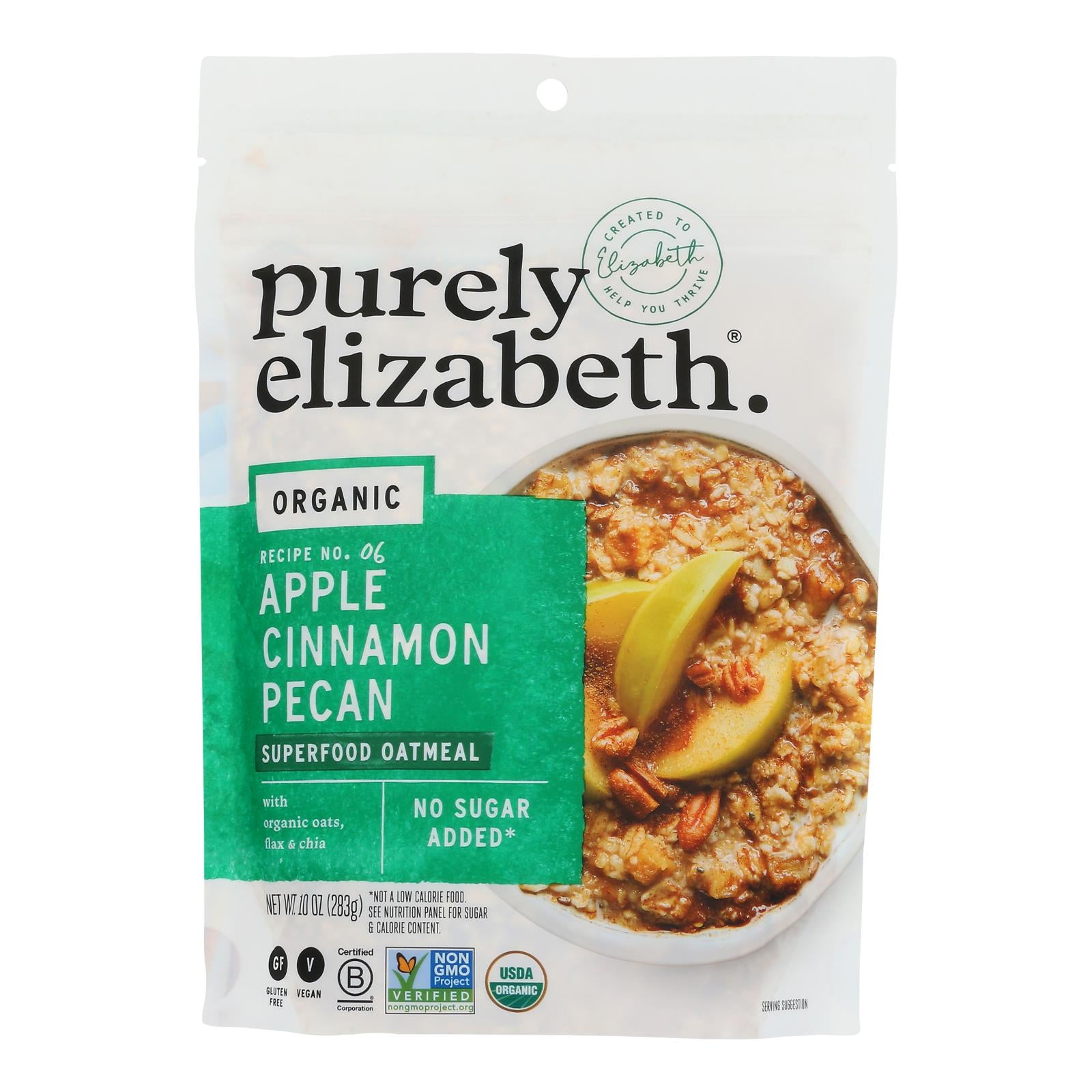 Purely Elizabeth Ancient Grain Organic Oatmeal - Apple Cinnamon Pecan - Case Of 6 - 10 Oz.