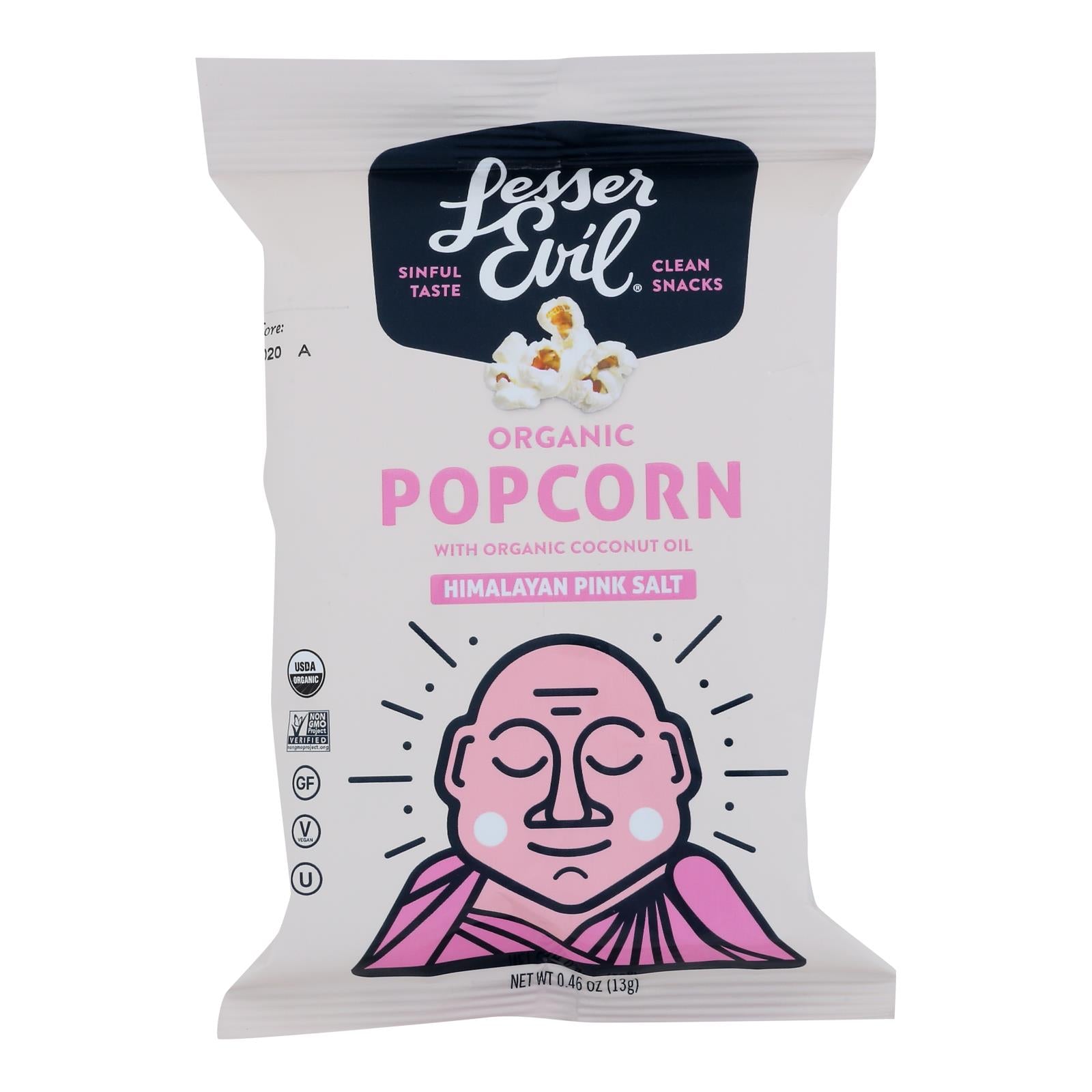 Lesser Evil Organic Air Popped Popcorn - Himalayan Pink - Case of 12 - 8/.46 oz