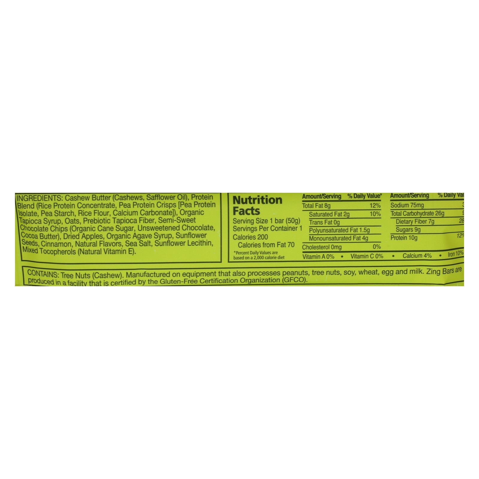Zing Nutrition Bar - Oatmeal Chocolate Chip - Case of 12 - 1.76 oz.