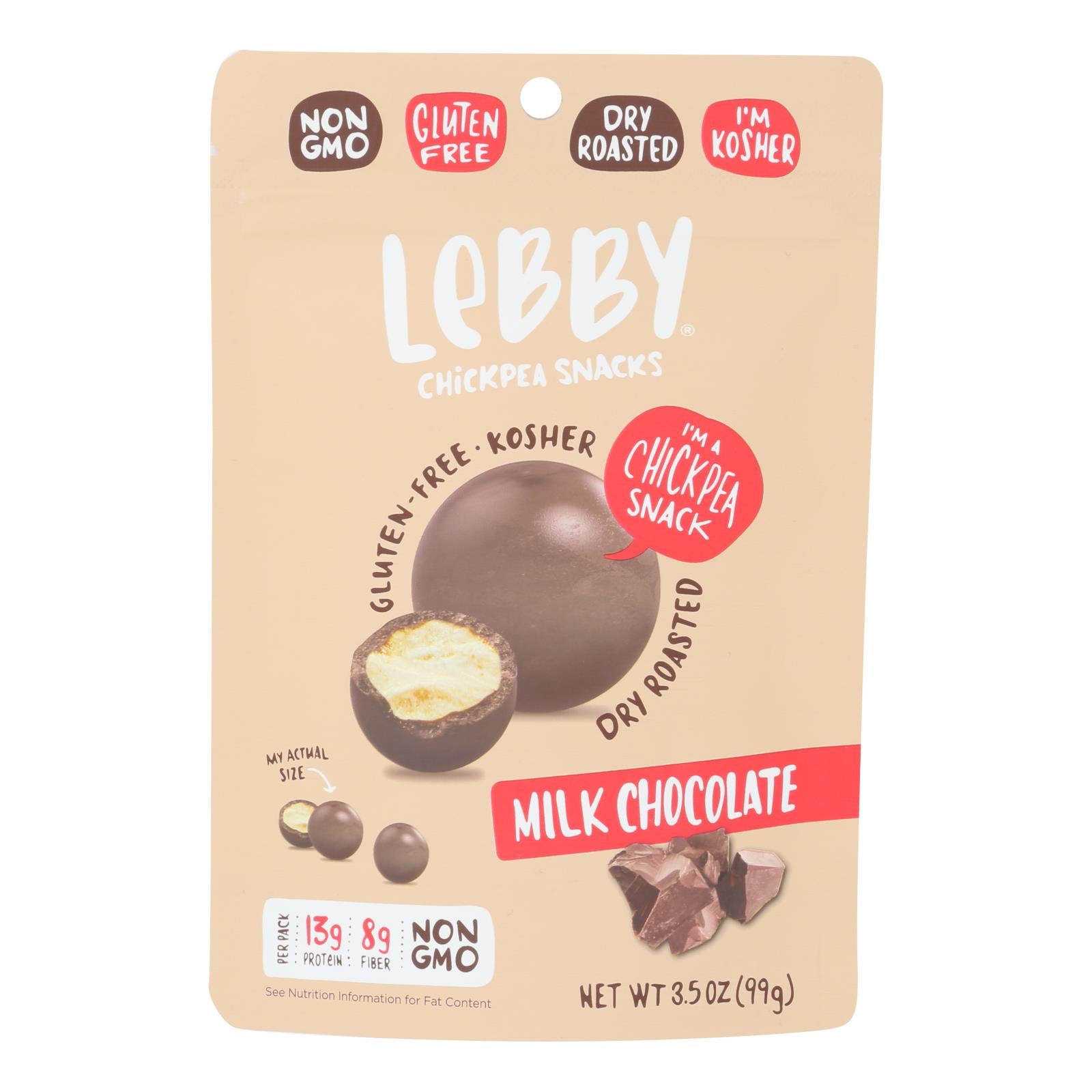 Lebby Snacks - Chickpea Snacks Milk Chocolate - Case of 6 - 3.5 OZ