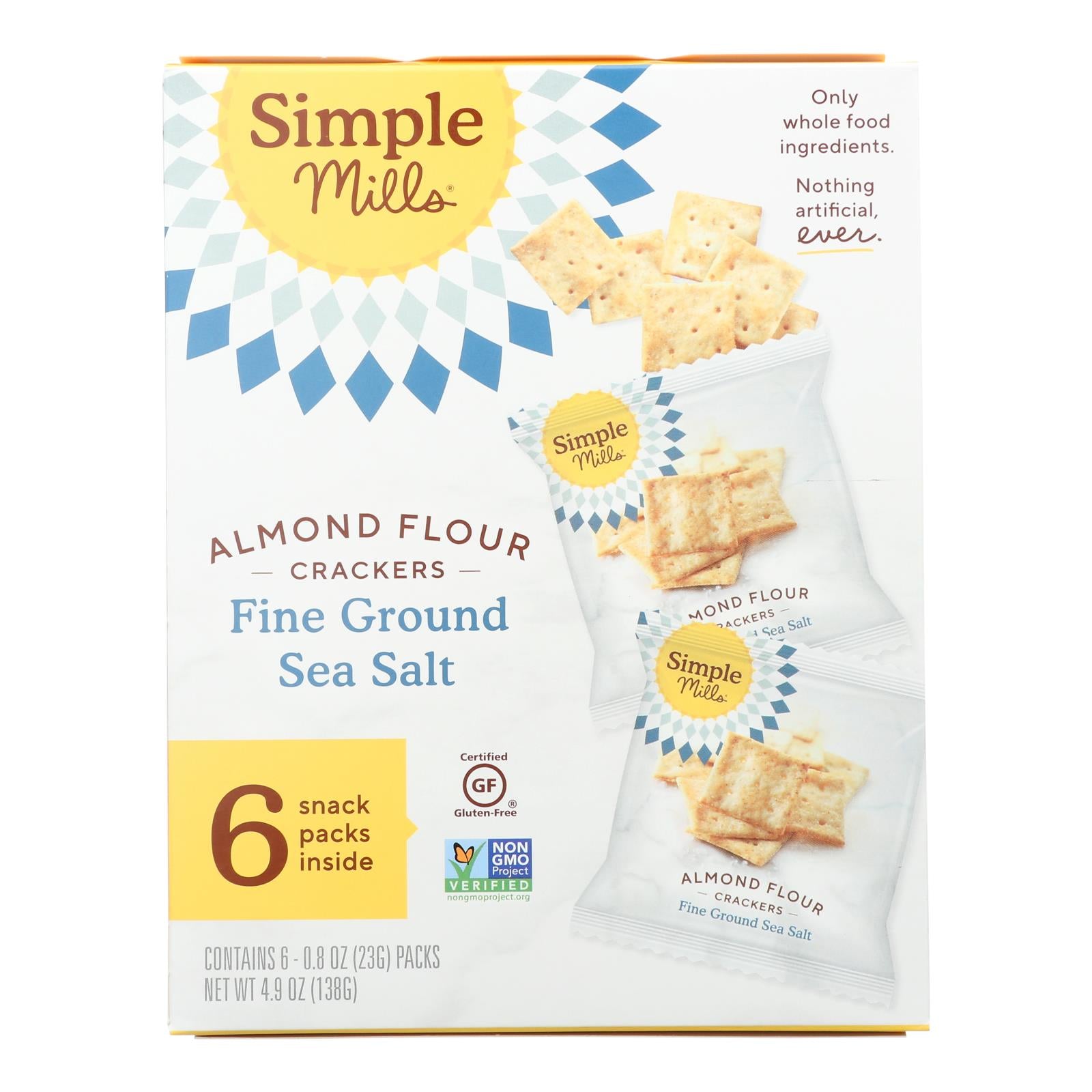 Simple Mills Fine Ground Sea Salt Almond Flour Crackers - Case of 6 - 4.9 OZ