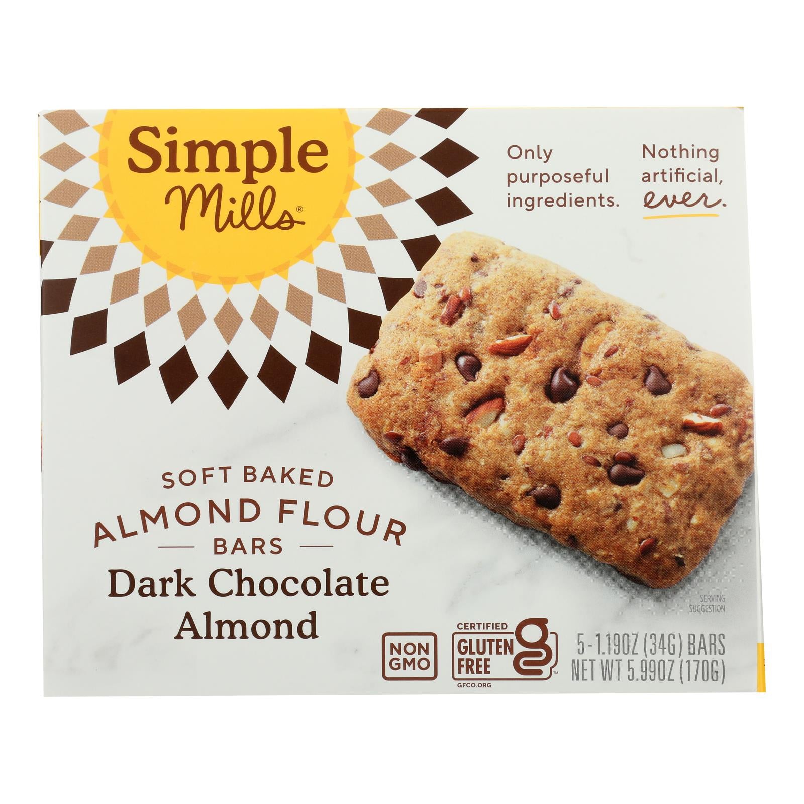 Simple Mills - Bar Sft Baked Dark Chocolate Almond - Case of 6 - 5.99 OZ