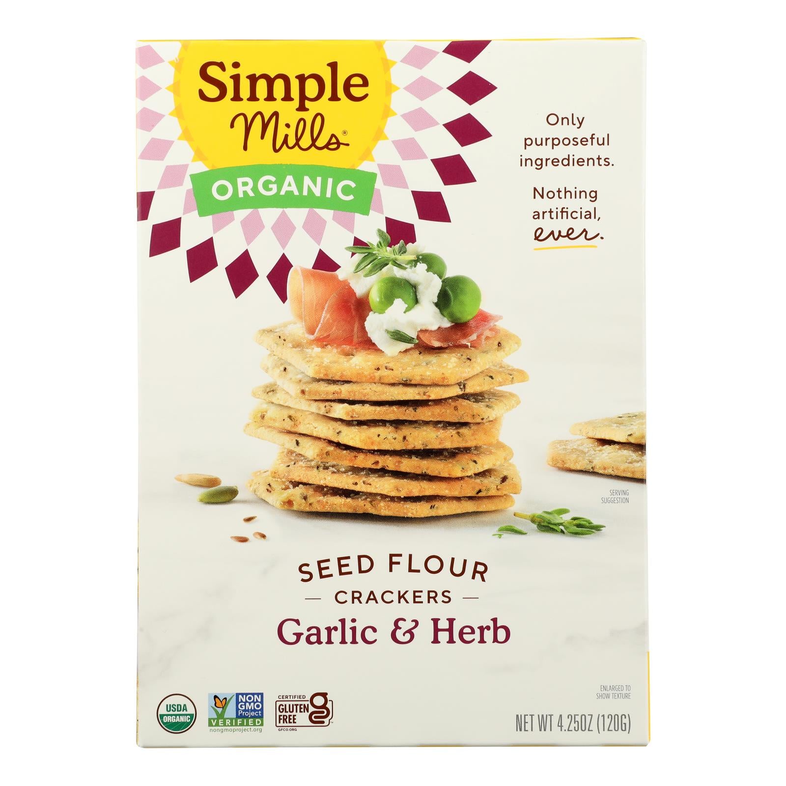 Simple Mills - Crckr Seed Flr Grlc/hrb - Case of 6-4.25 OZ