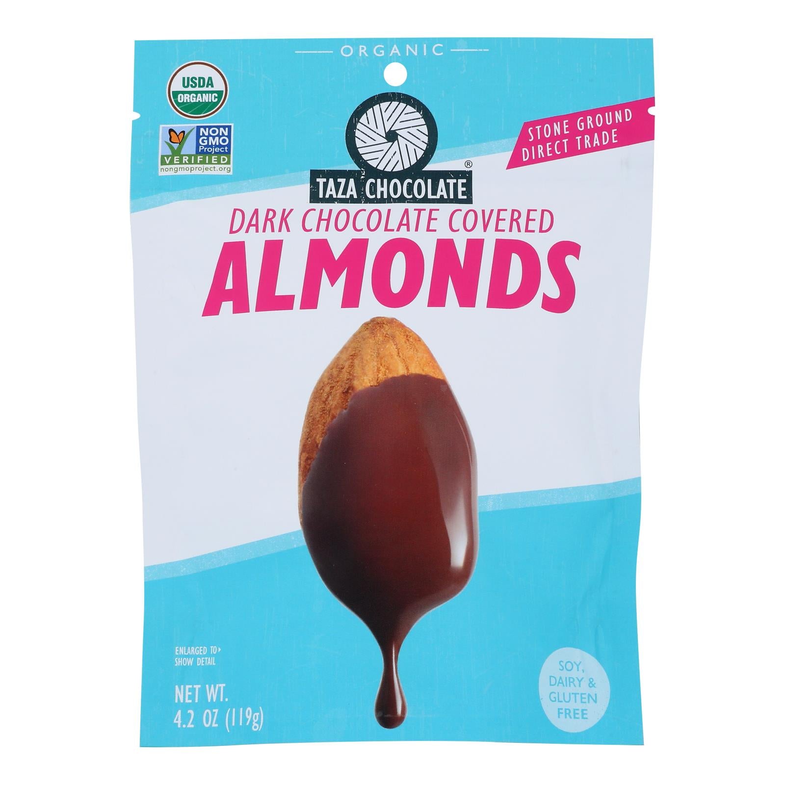 Taza Chocolate - Almonds Chocolate Covered - Case of 12-3.5 OZ