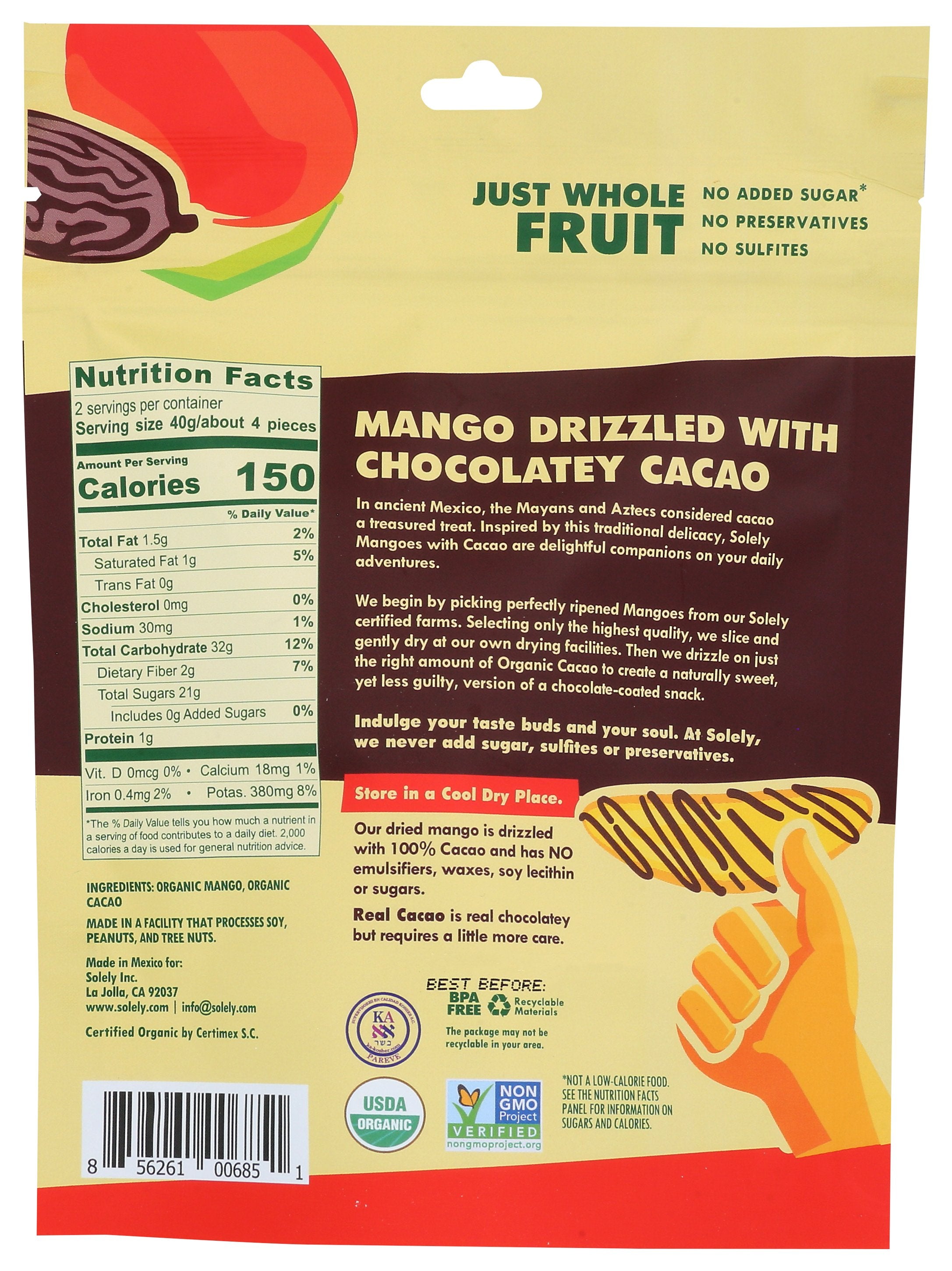 SOLELY MANGO CACAO DRIED STRIPS - Case of 8