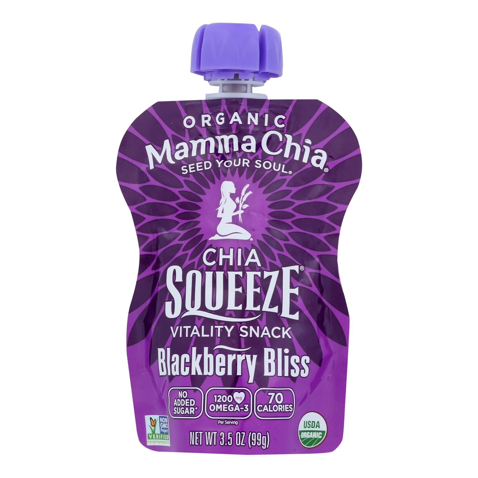 Mamma Chia Squeeze Vitality Snack - Blackberry Bliss - Case of 16 - 3.5 oz.