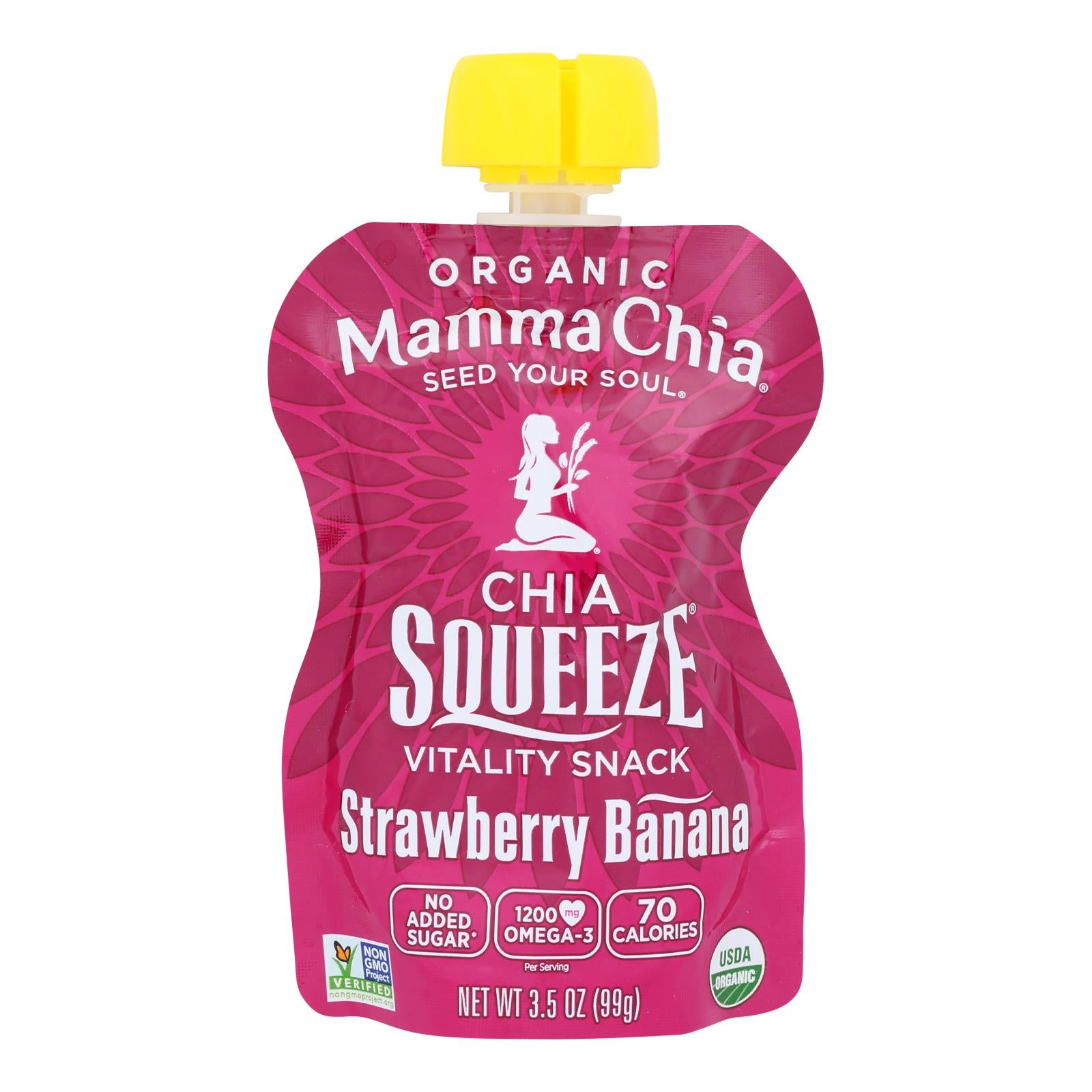 Mamma Chia Squeeze Vitality Snack - Strawberry Banana - Case of 16 - 3.5 oz.