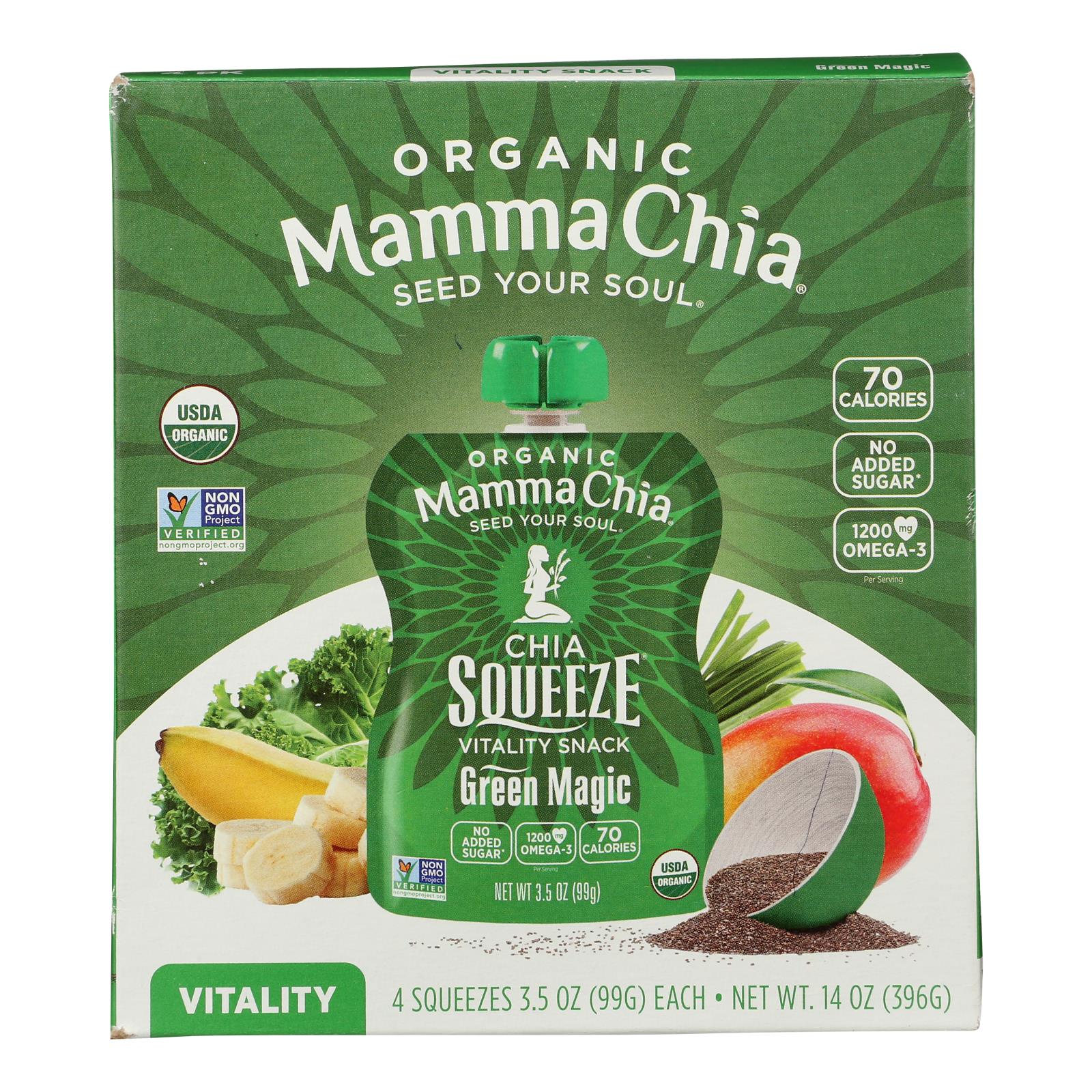 Mamma Chia Squeeze Vitality Snack - Green Magic - Case of 6 - 3.5 oz.